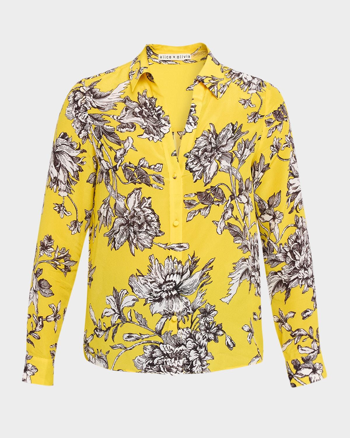 eloise blooming wild golden button-front silk blouse