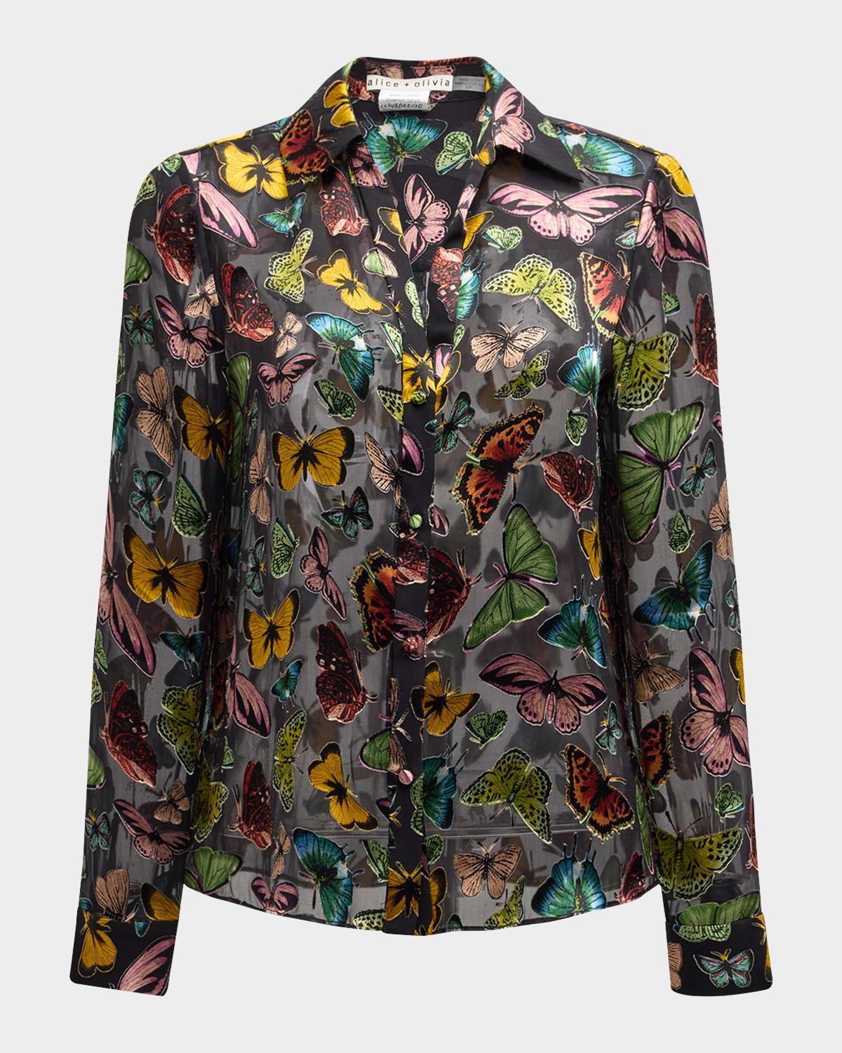 eloise butterfly-print button-front blouse
