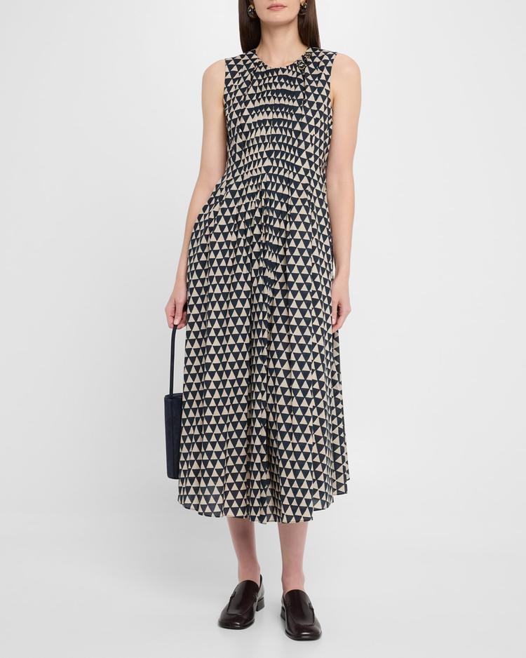 eloise geo-print pleated sleeveless midi dress