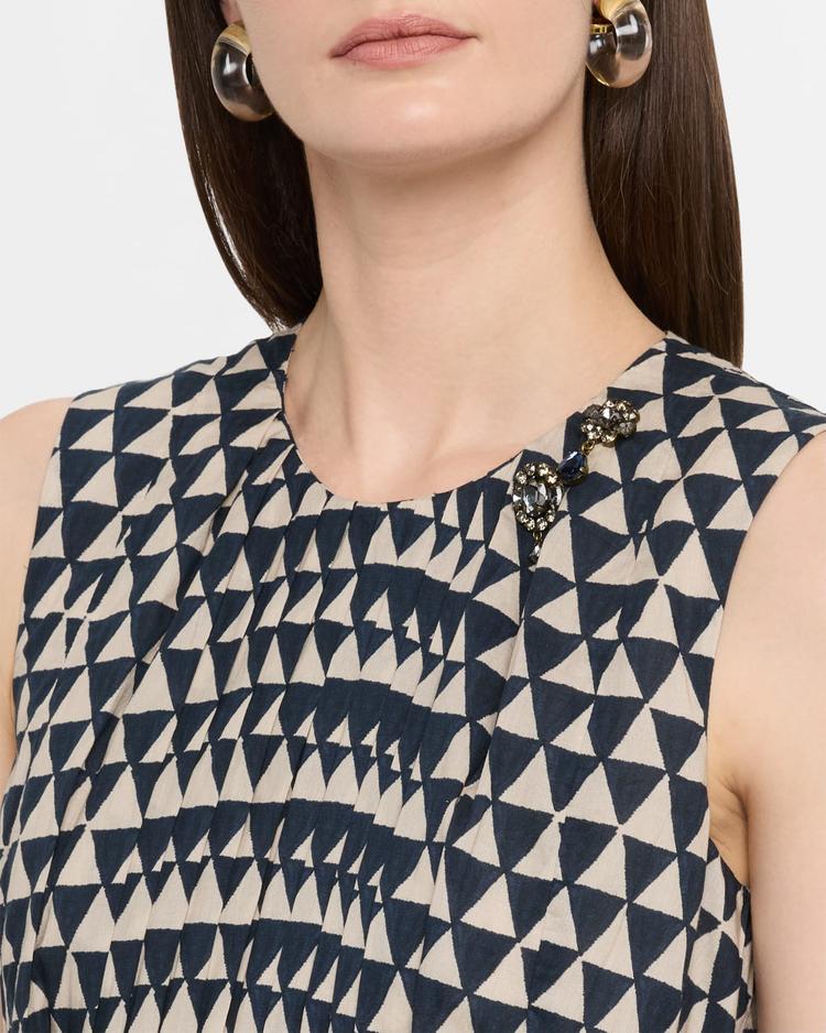 eloise geo-print pleated sleeveless midi dress