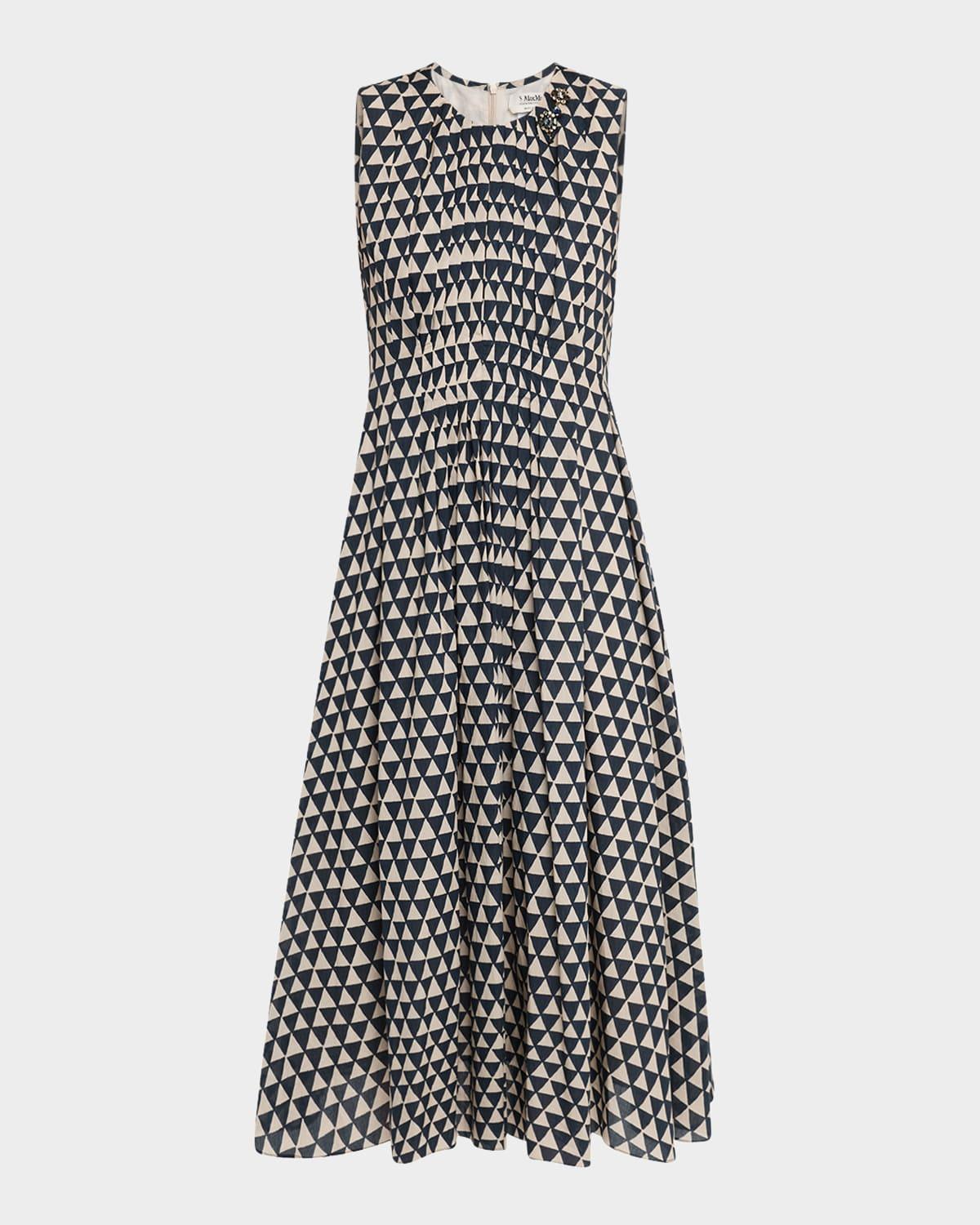 eloise geo-print pleated sleeveless midi dress