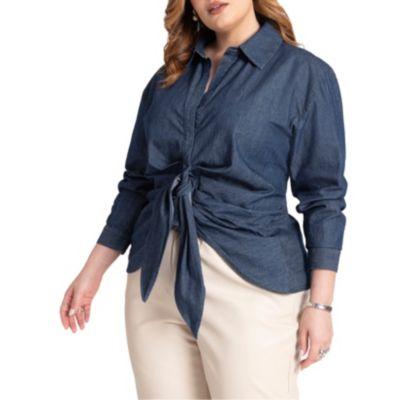 eloquii plus size tie front collared blouse