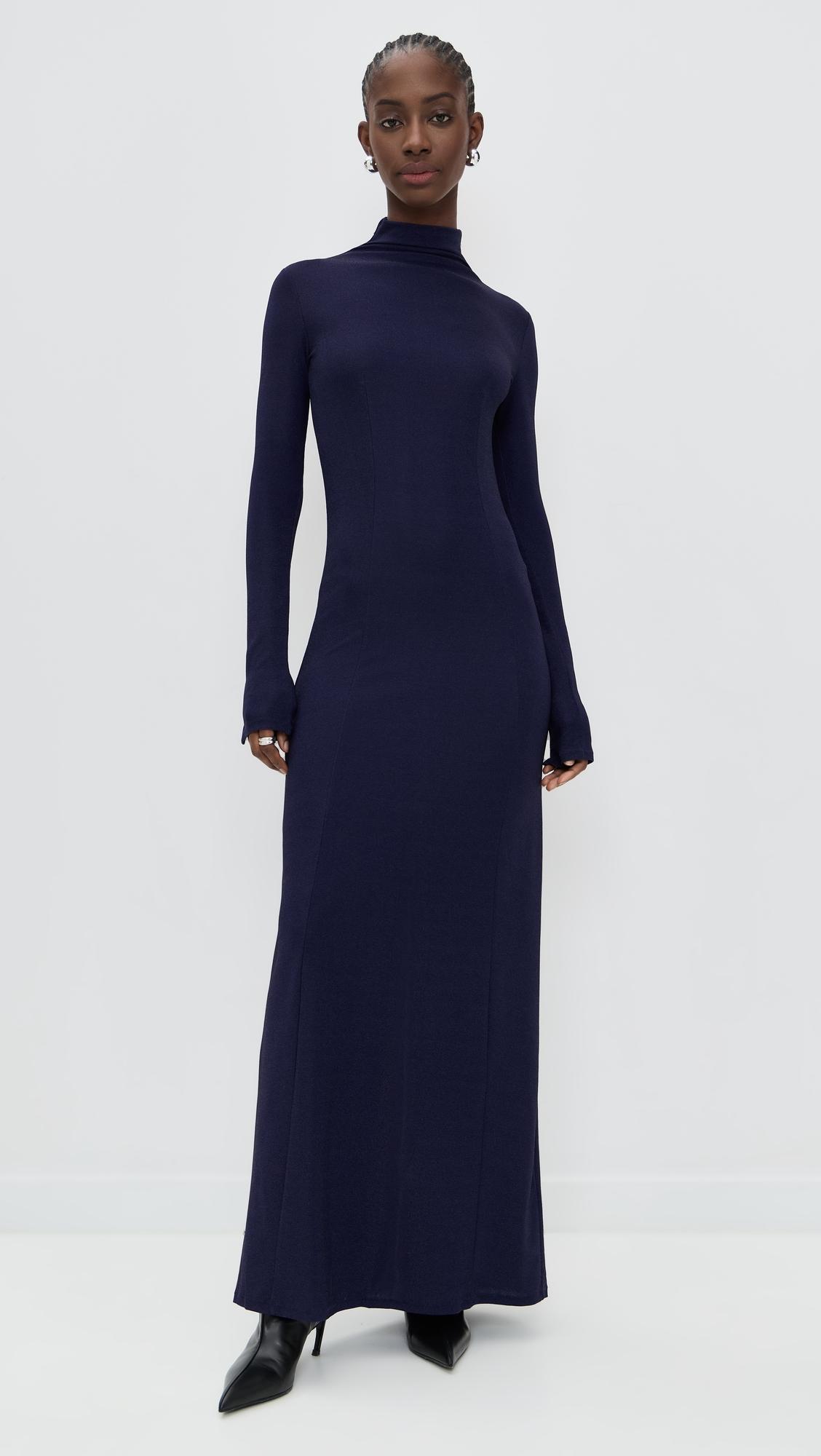 elsa metallic turtleneck maxi dress