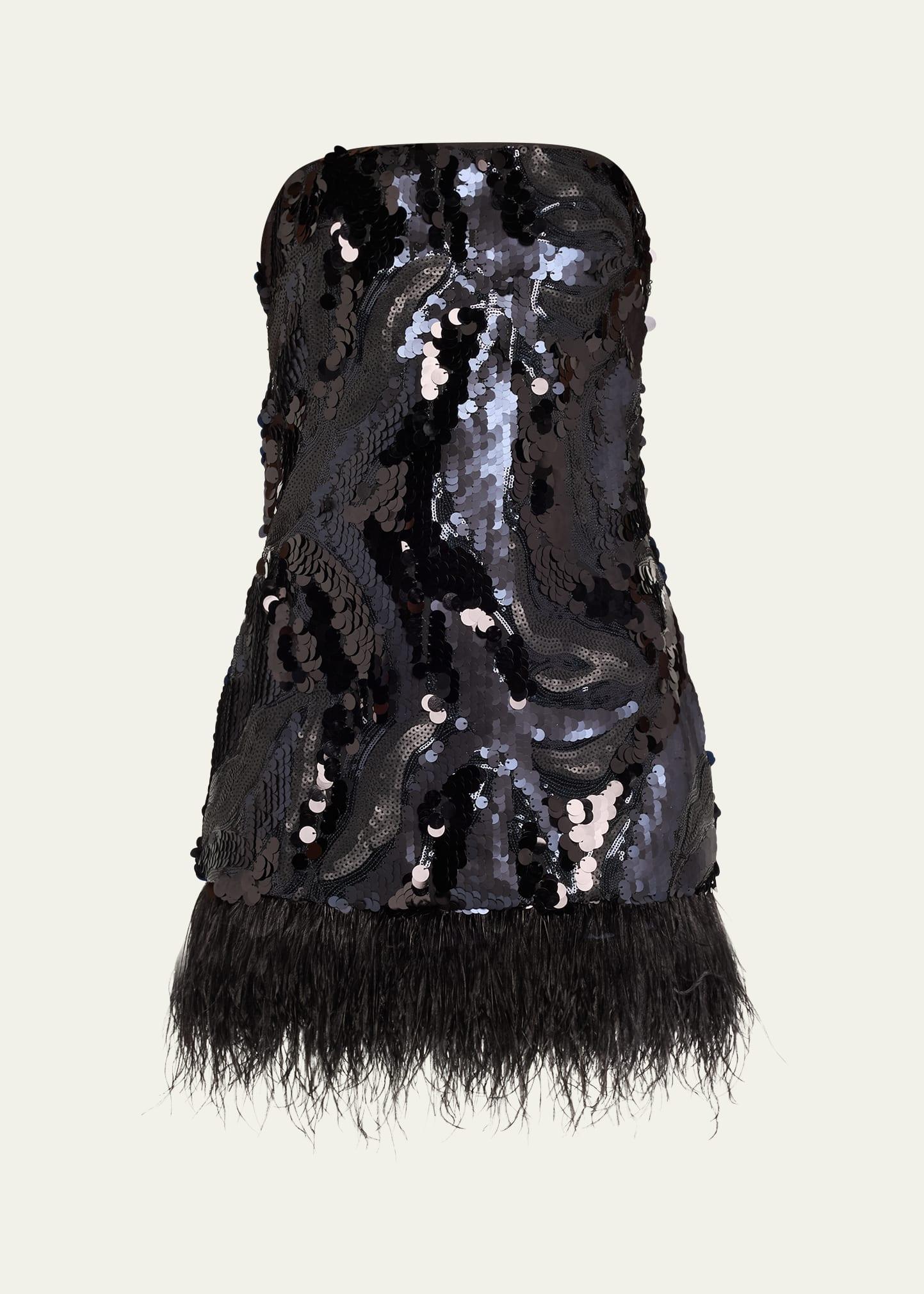 elsie sequined feather-trim mini dress