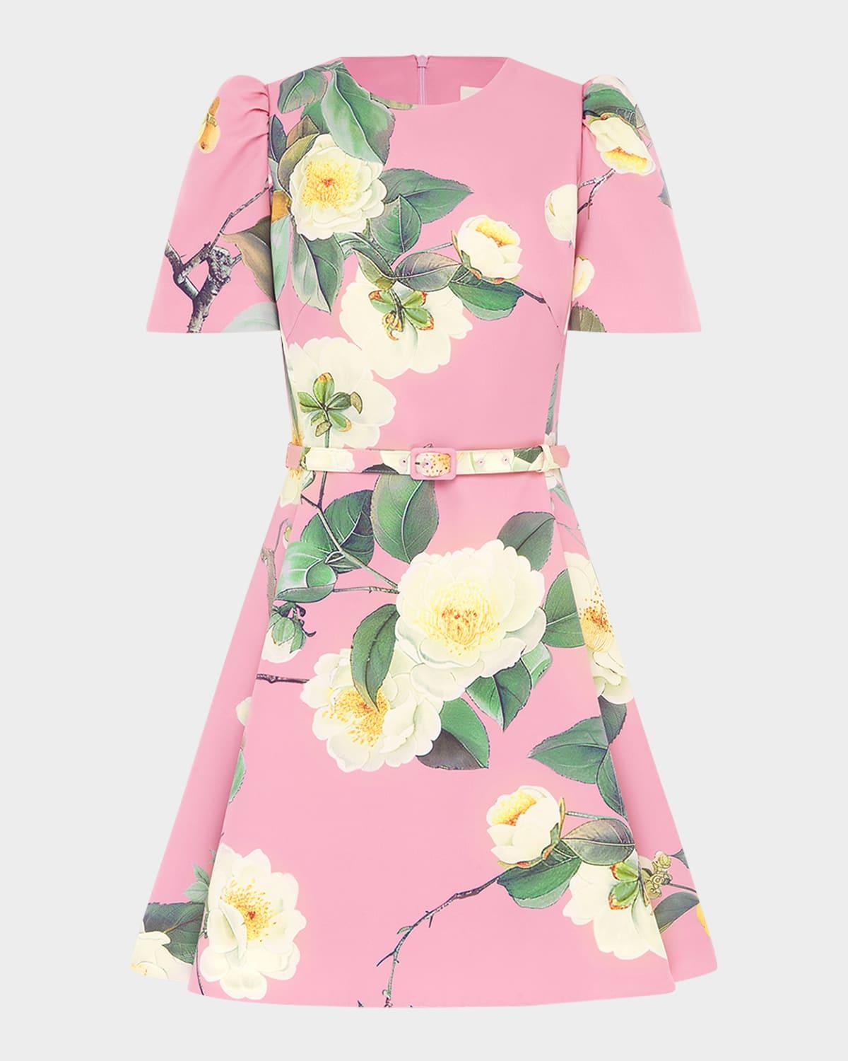 elyse floral-print belted mini dress