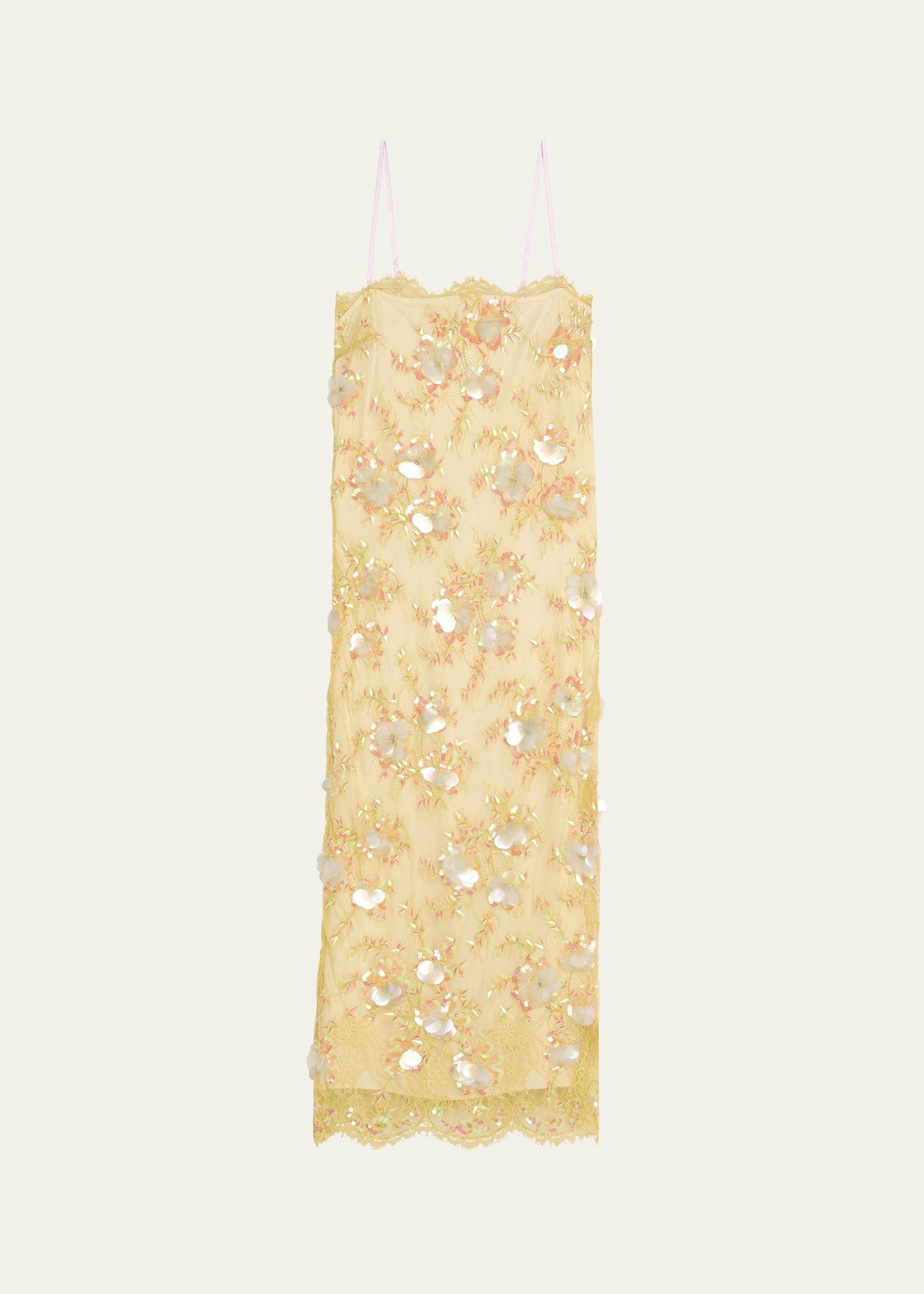 emalia sequined lace-trim midi dress