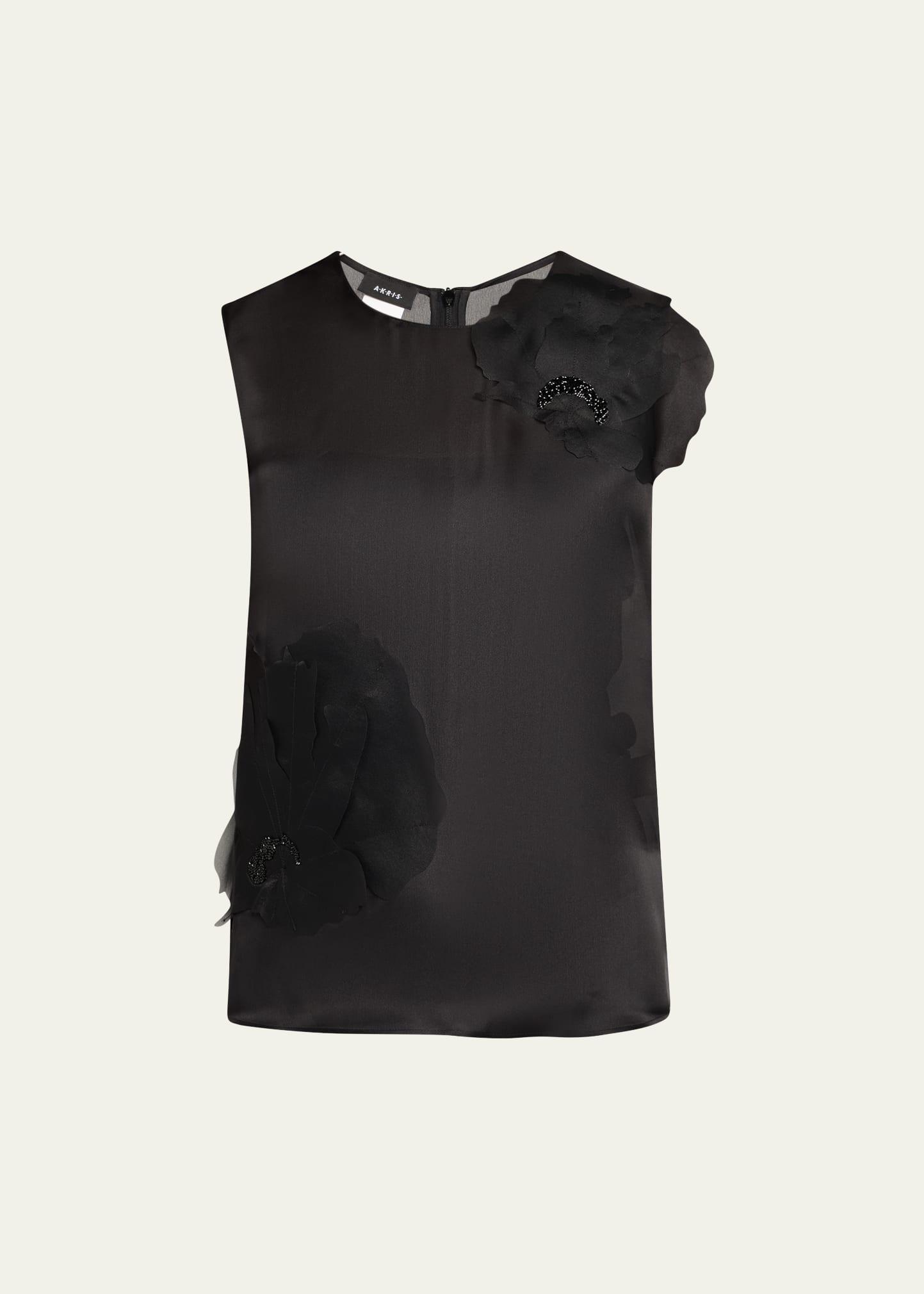 embellished 3d anemone silk organza blouse