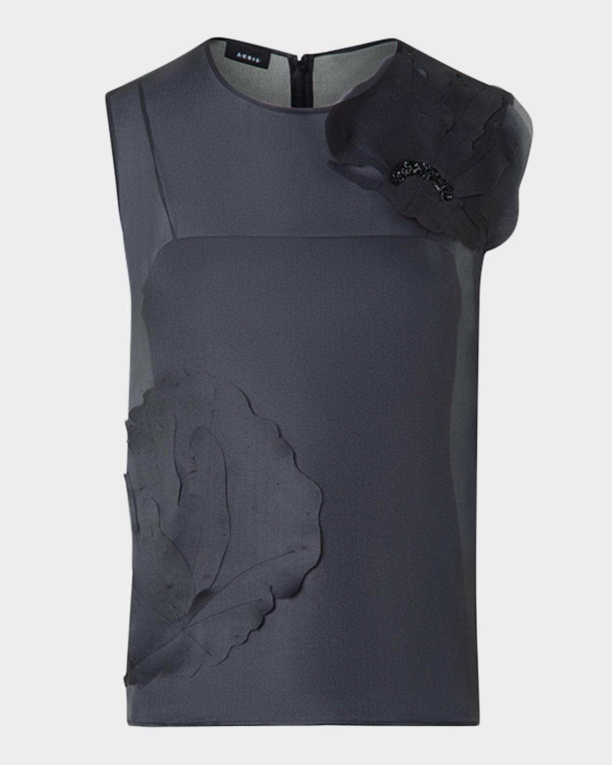 embellished 3d anemone silk organza blouse