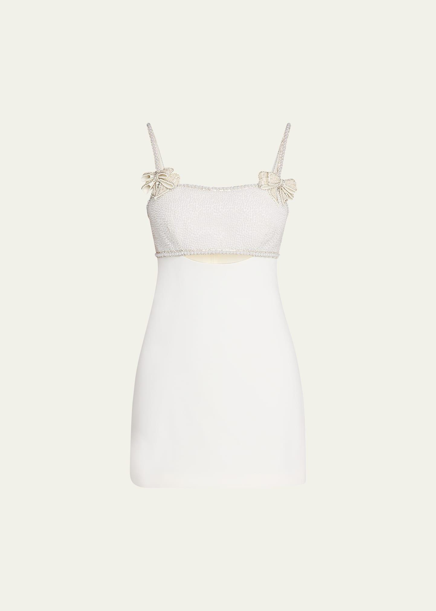 embellished bow mini dress