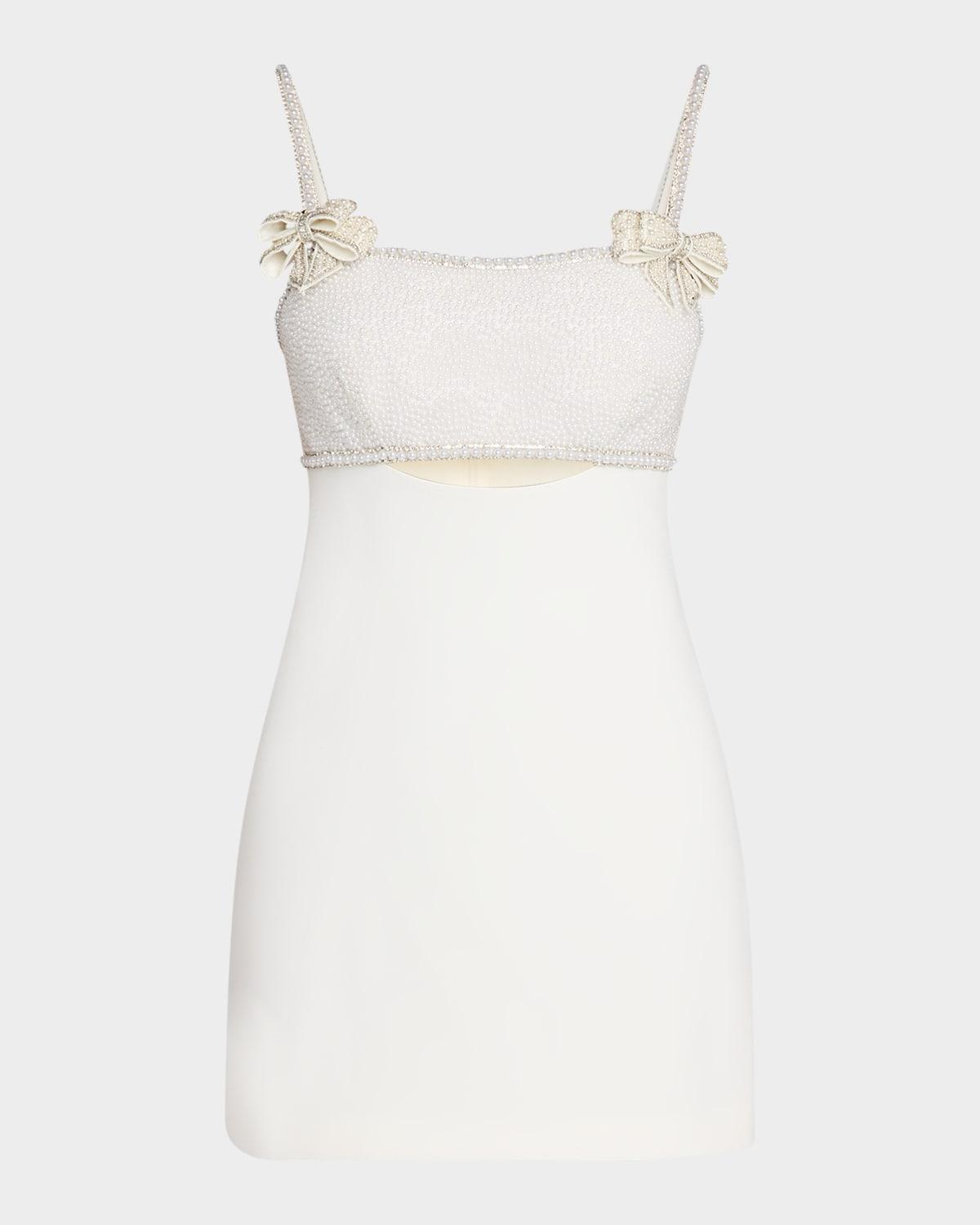 embellished bow mini dress