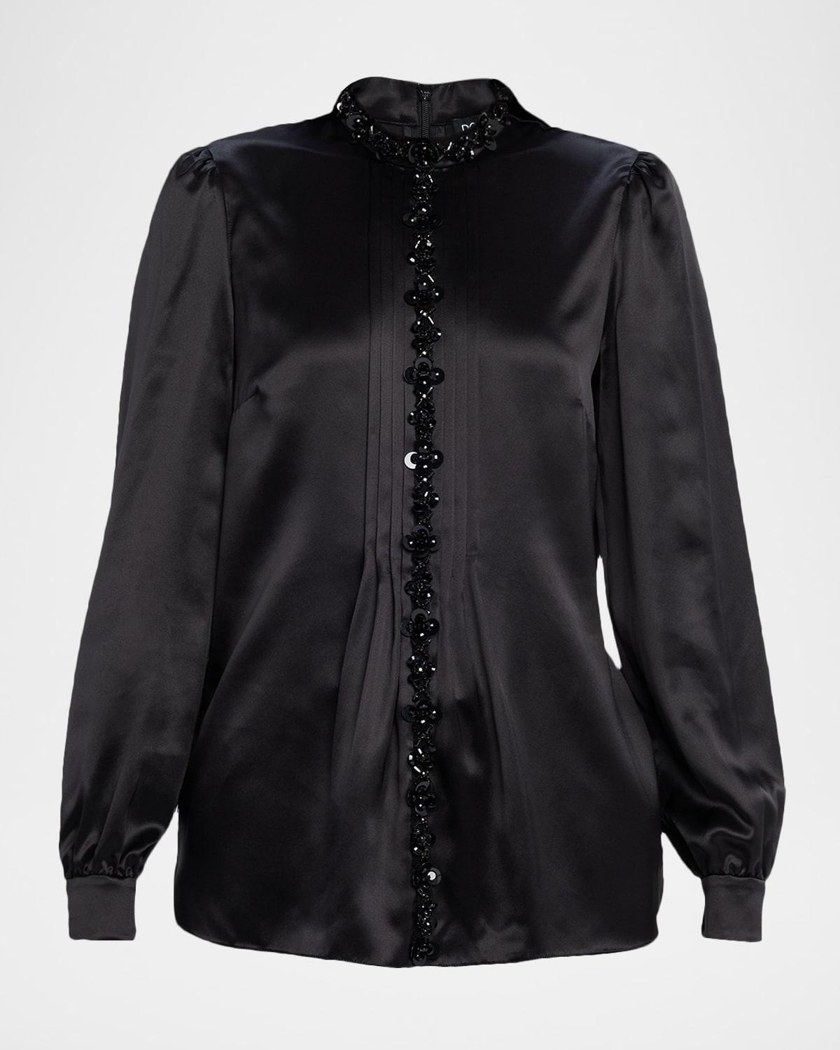 embellished collared silk blouse