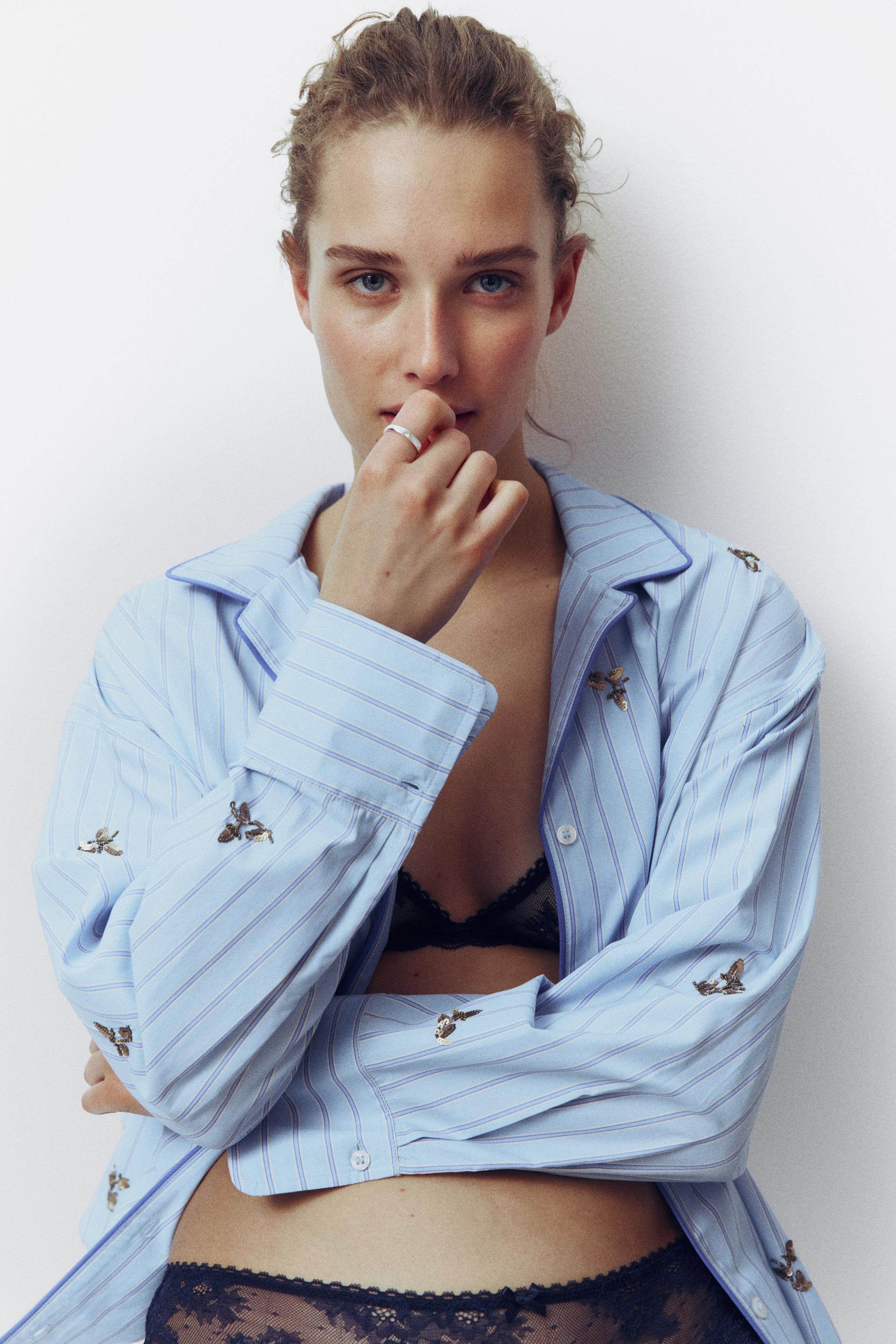 embellished cotton pajama shirt