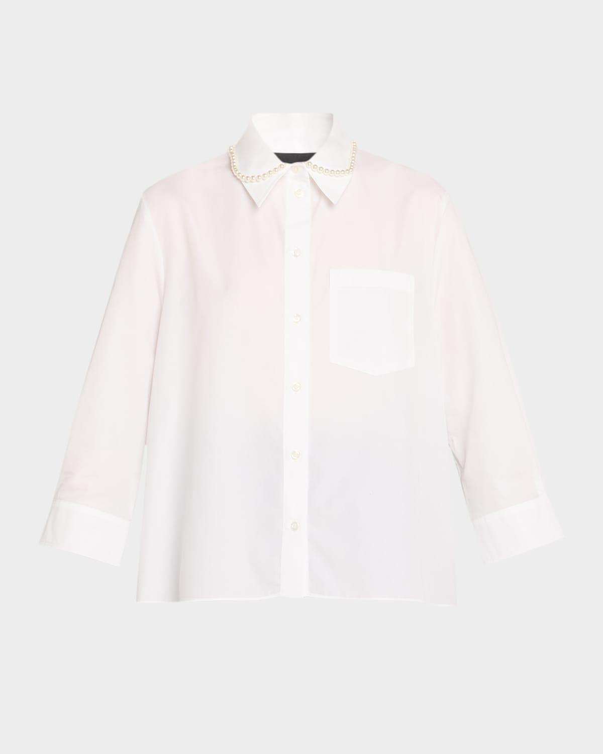 embellished cropped masculine button-front shirt