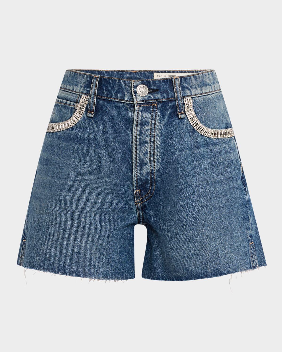 embellished cut-off denim shorts