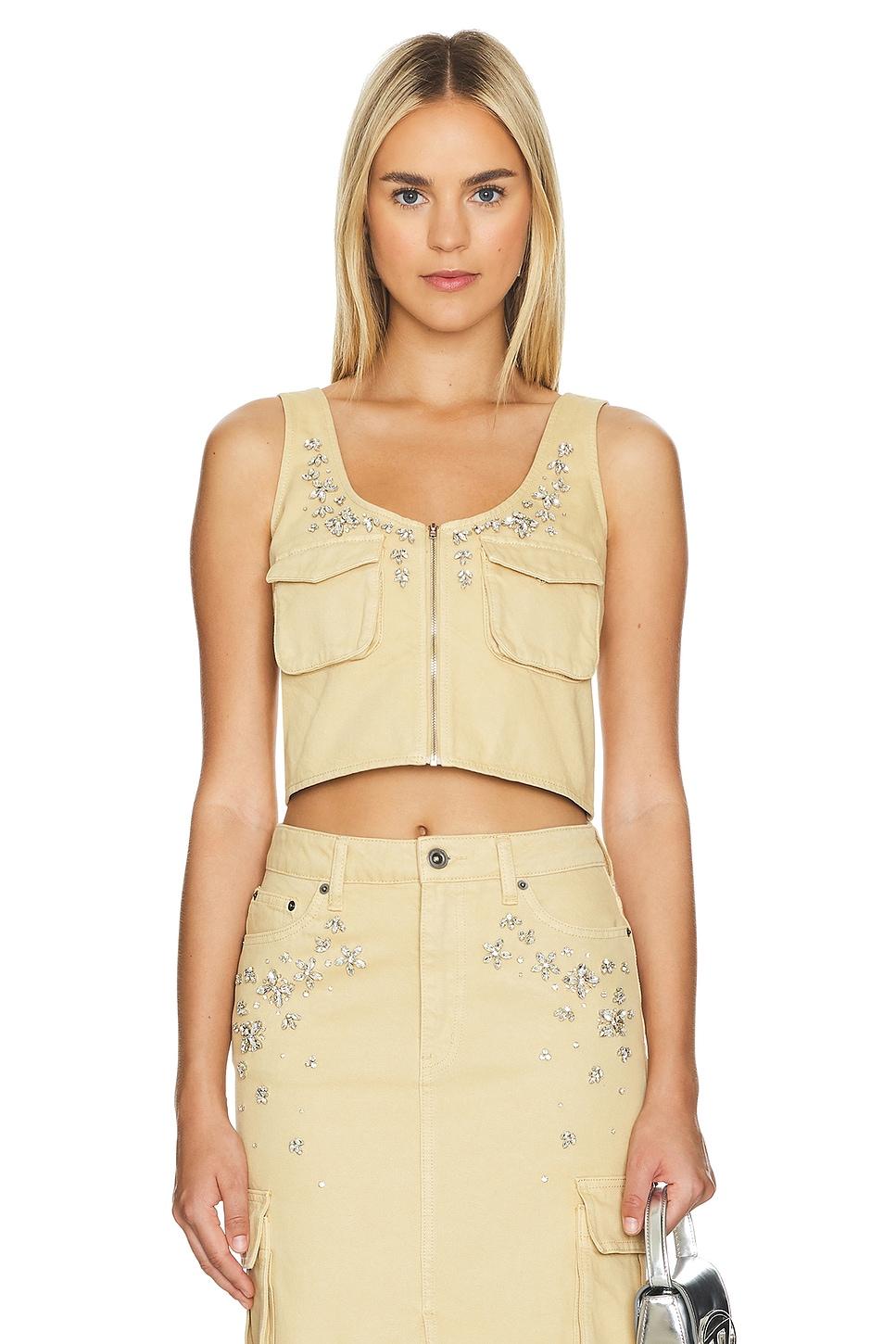 embellished denim cargo top