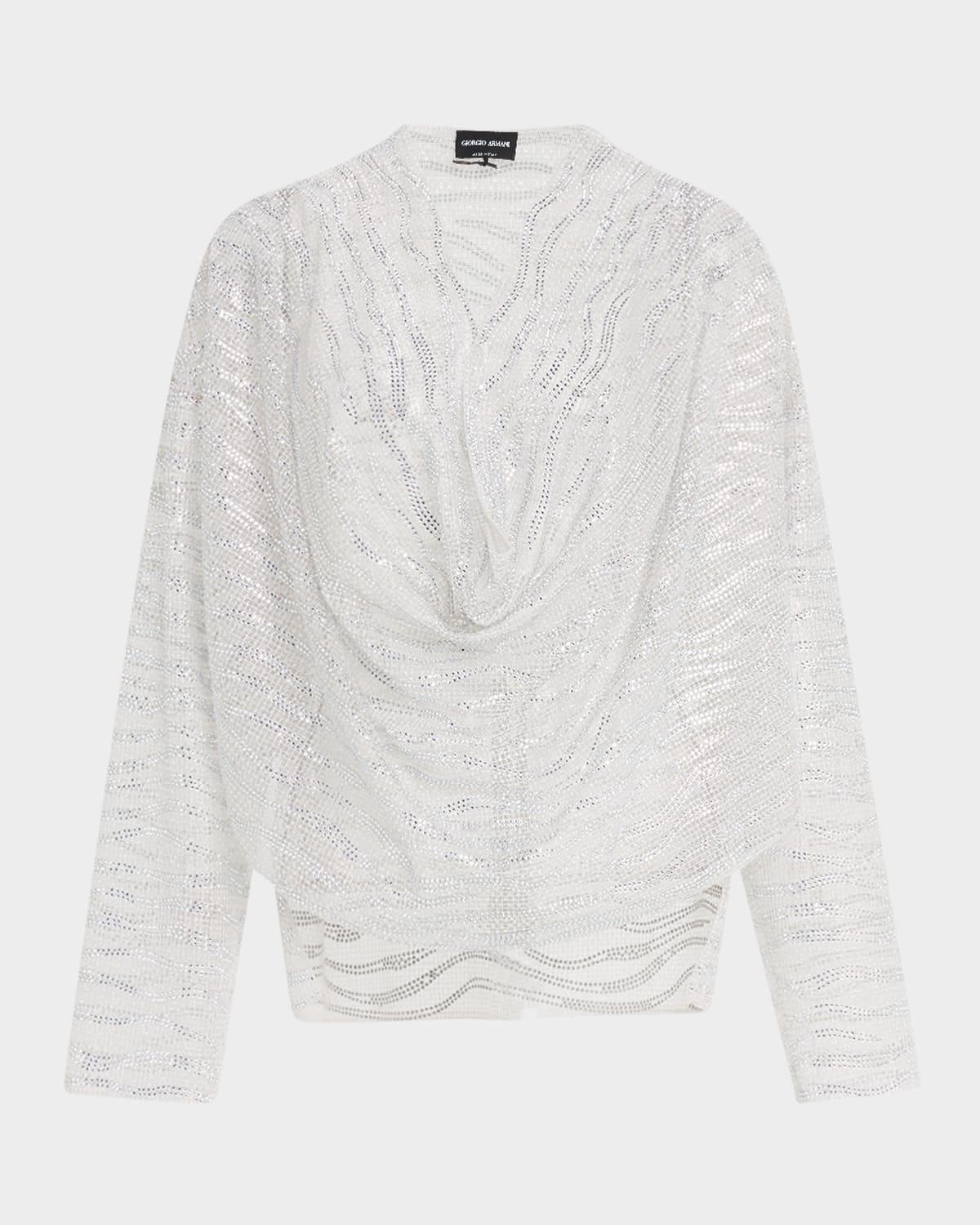 embellished draped long-sleeve blouse