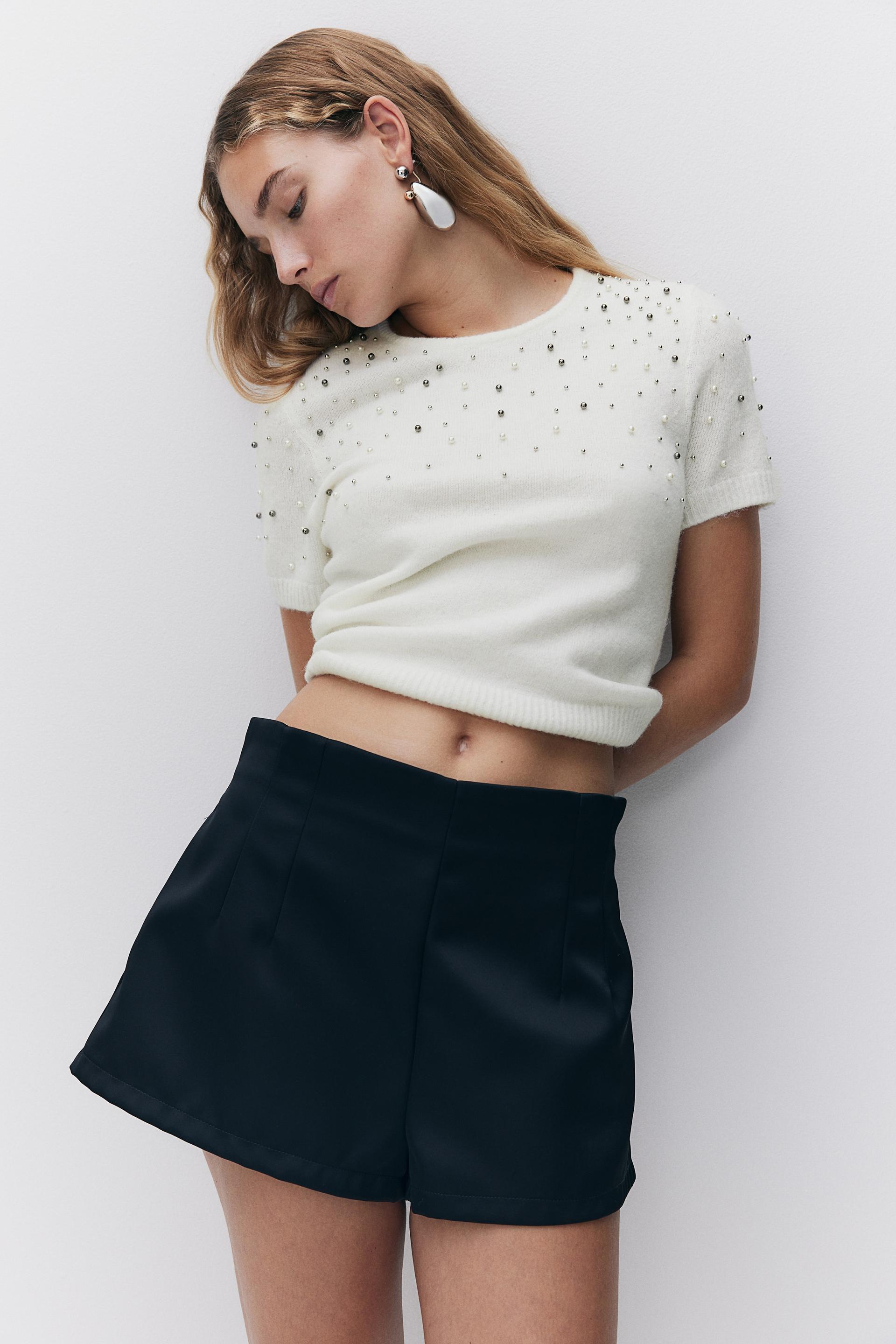 embellished fine-knit top