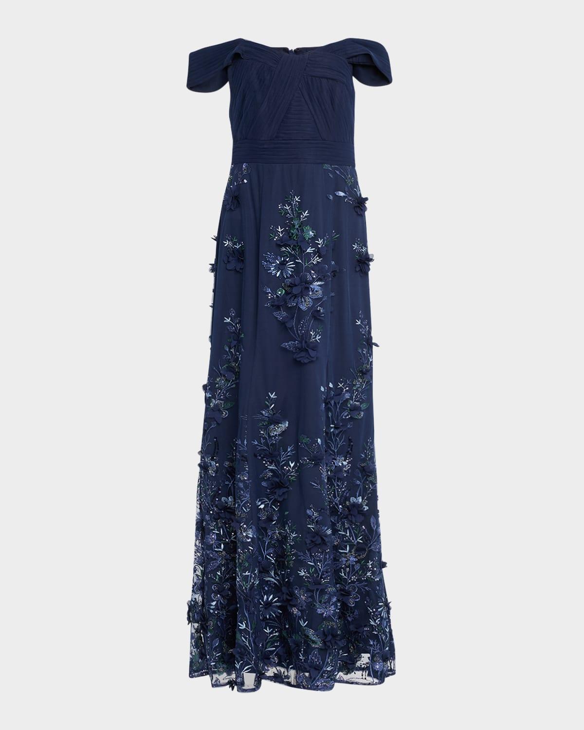 embellished floral-embroidered gown