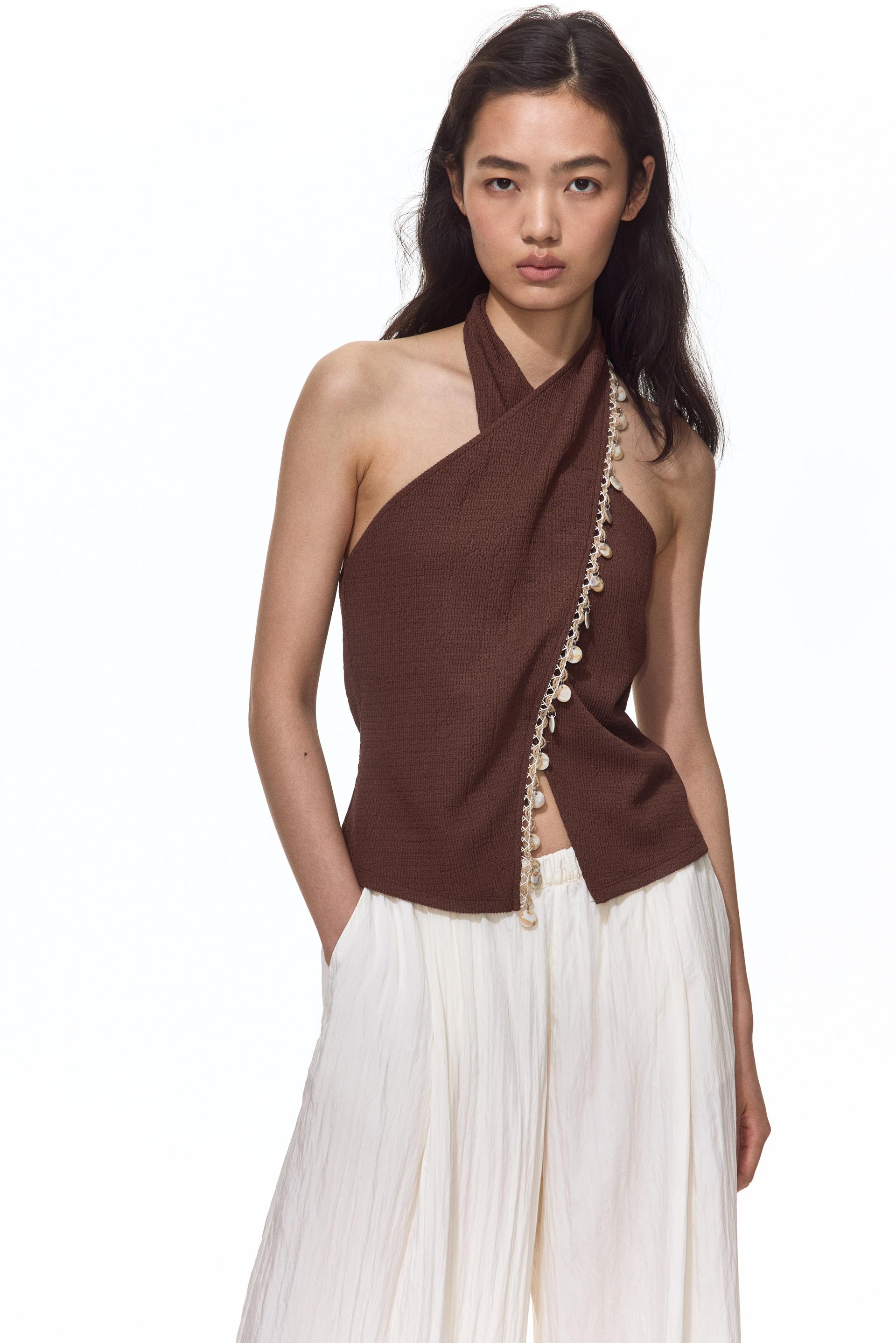 embellished halterneck top
