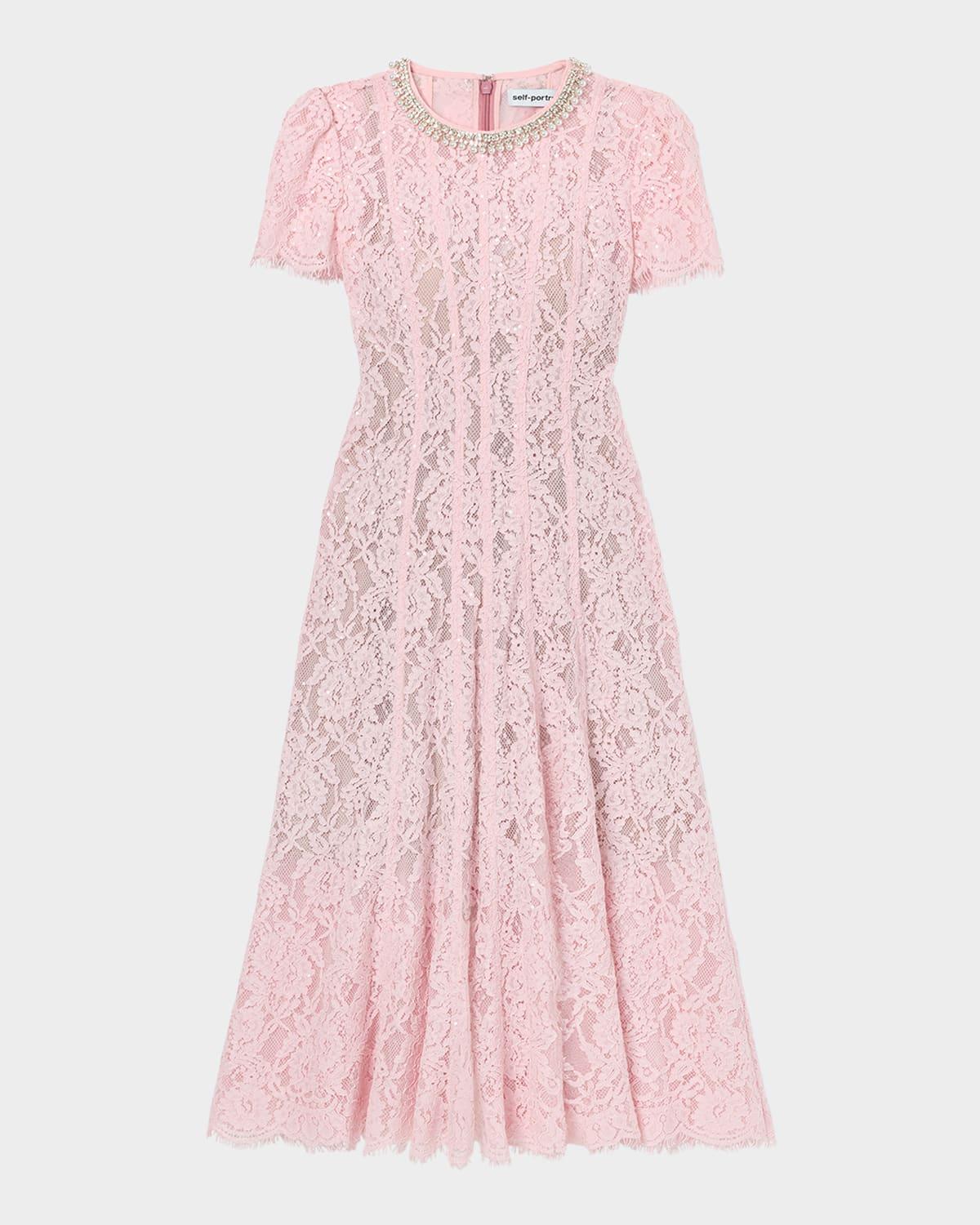 embellished lace midi dress