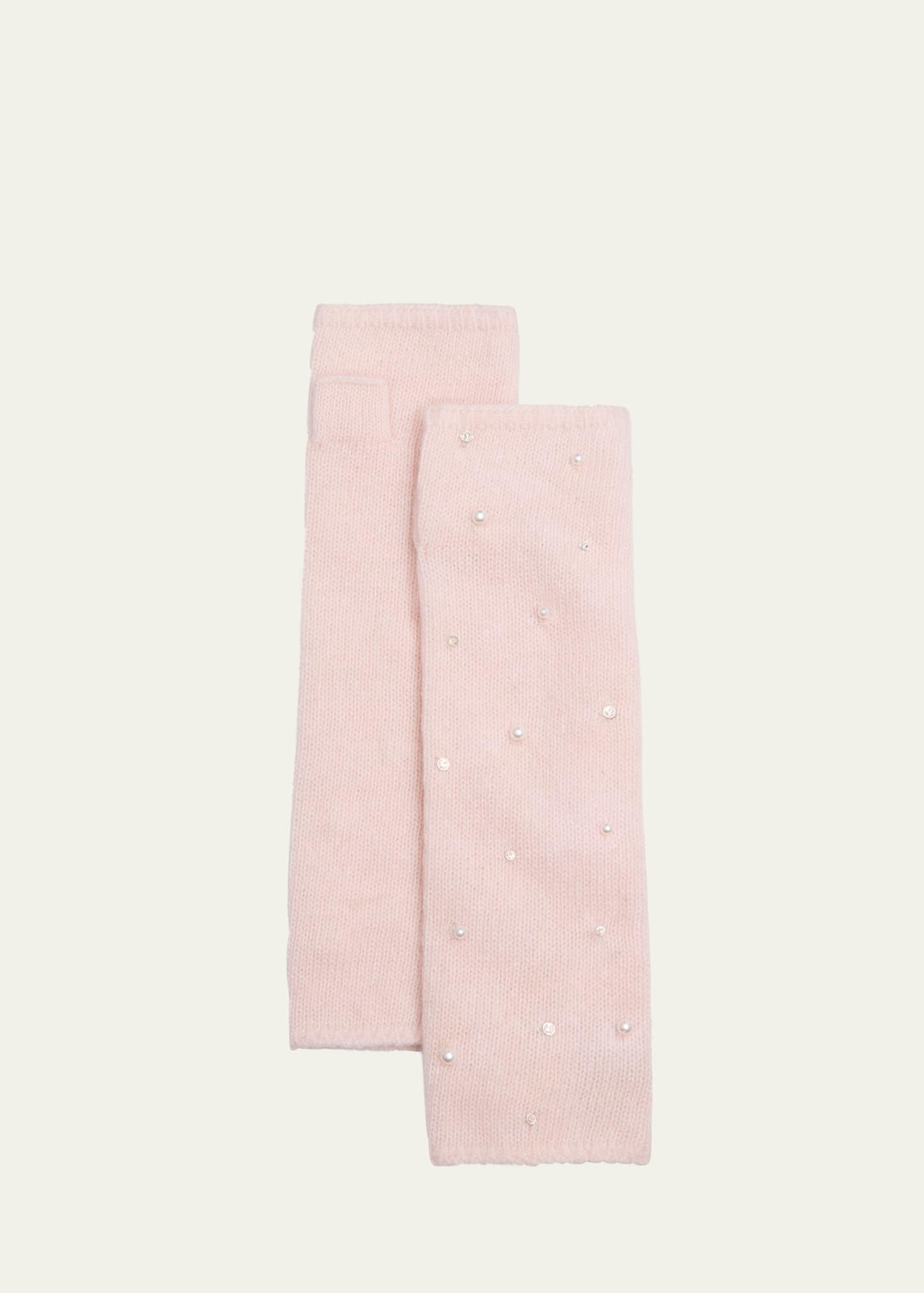 embellished long fingerless cashmere gloves
