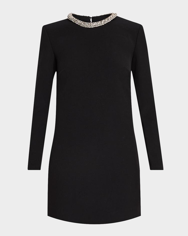 embellished long sleeve crepe mini dress
