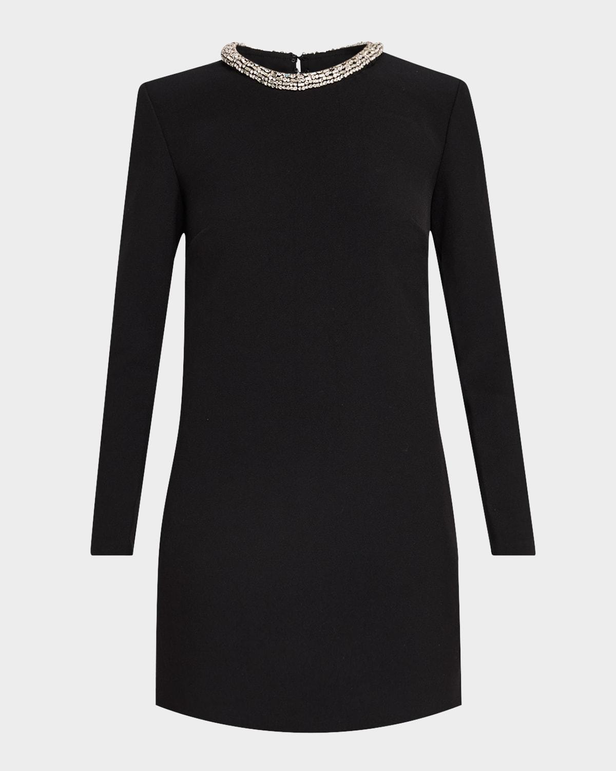 embellished long sleeve crepe mini dress