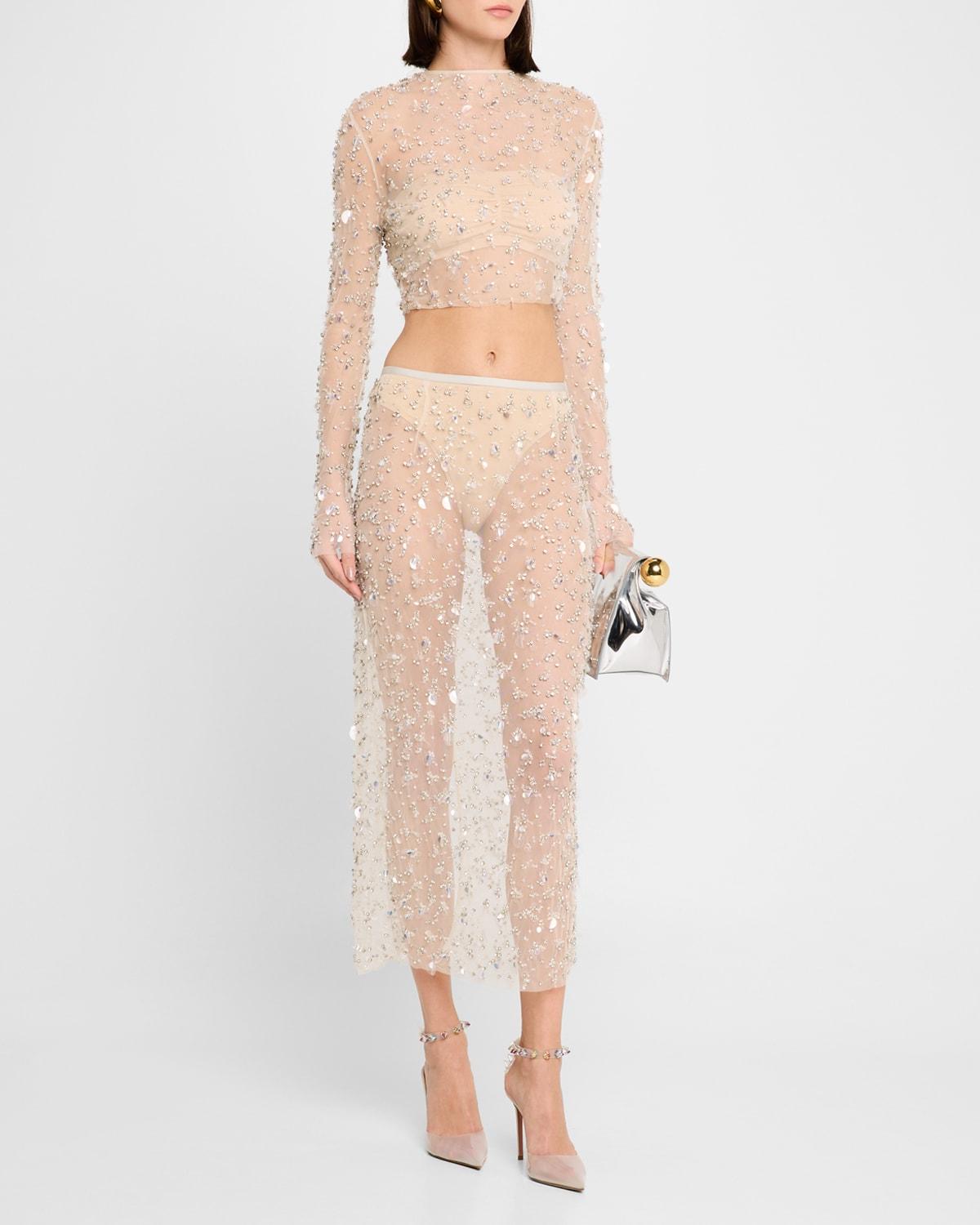 embellished mesh crop top