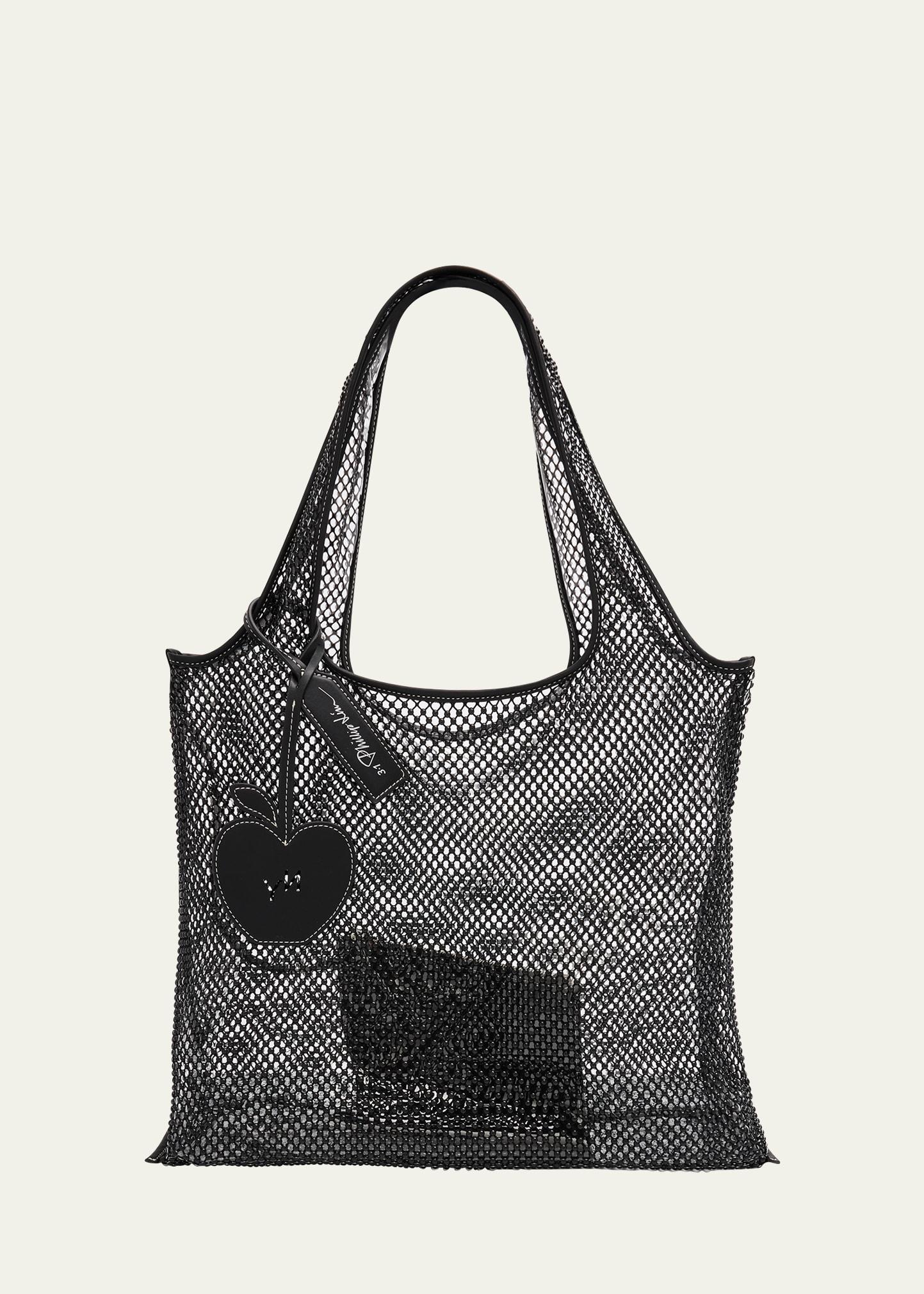 embellished mesh market tote bag