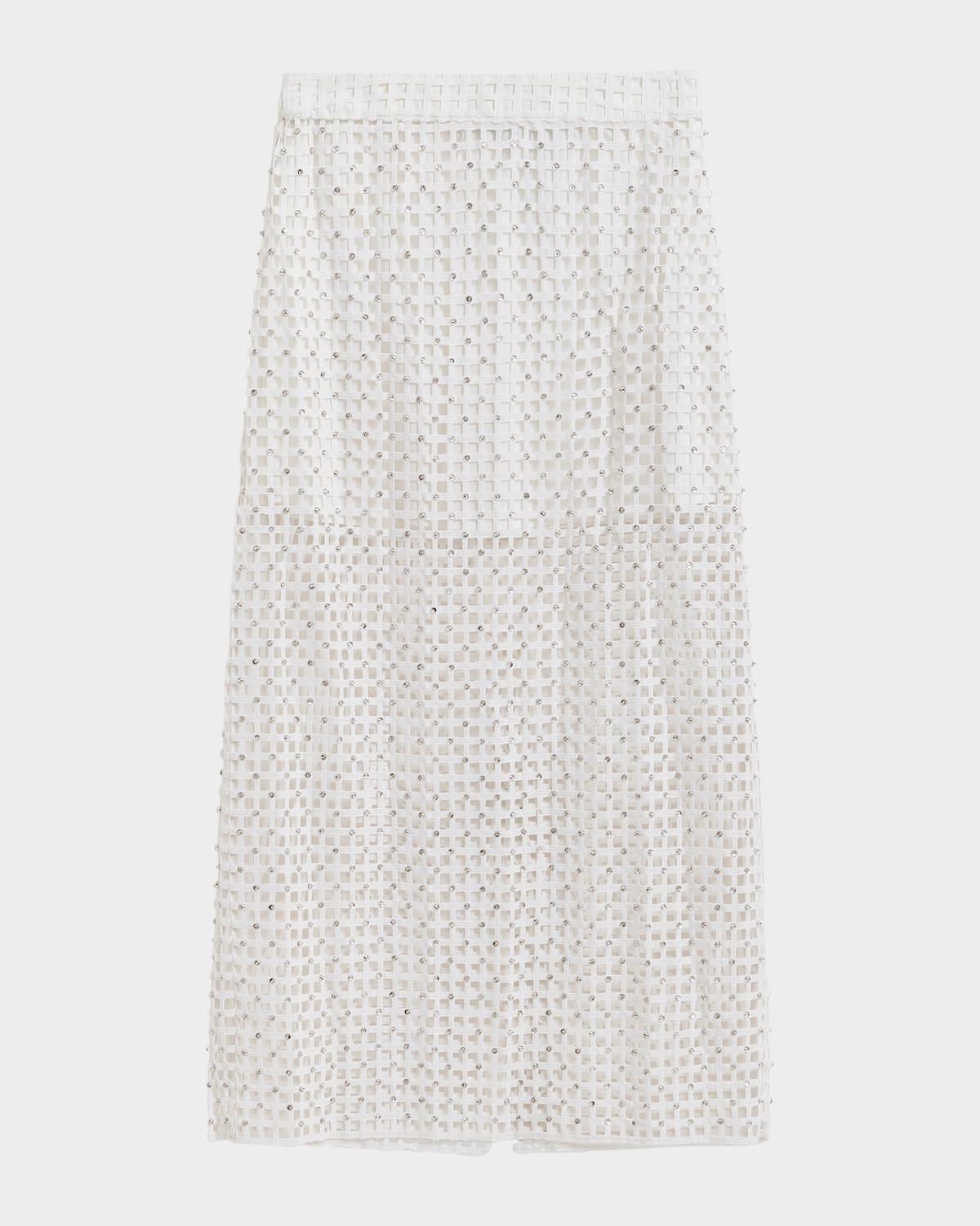 embellished mesh midi skirt