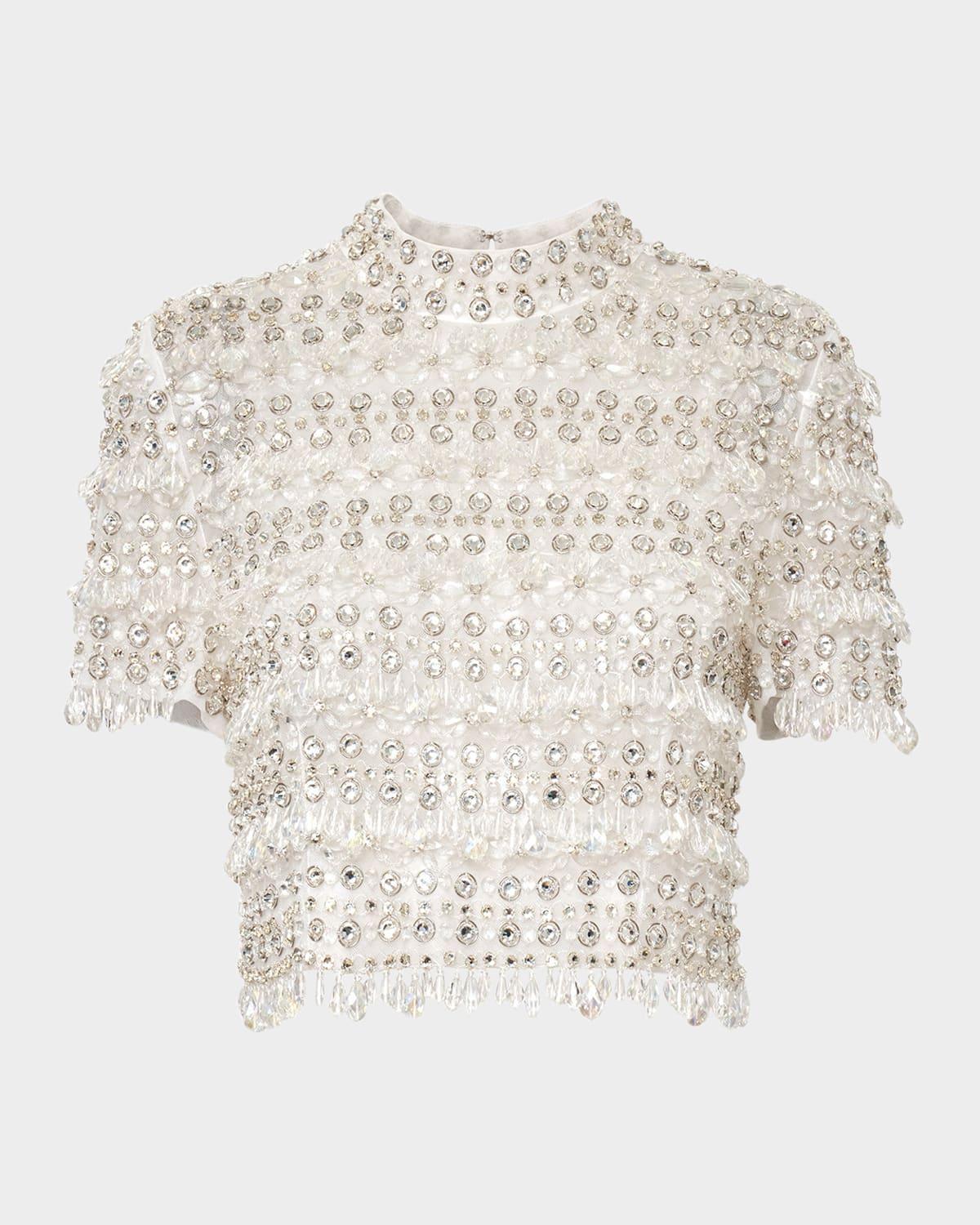 embellished mock-neck crop top