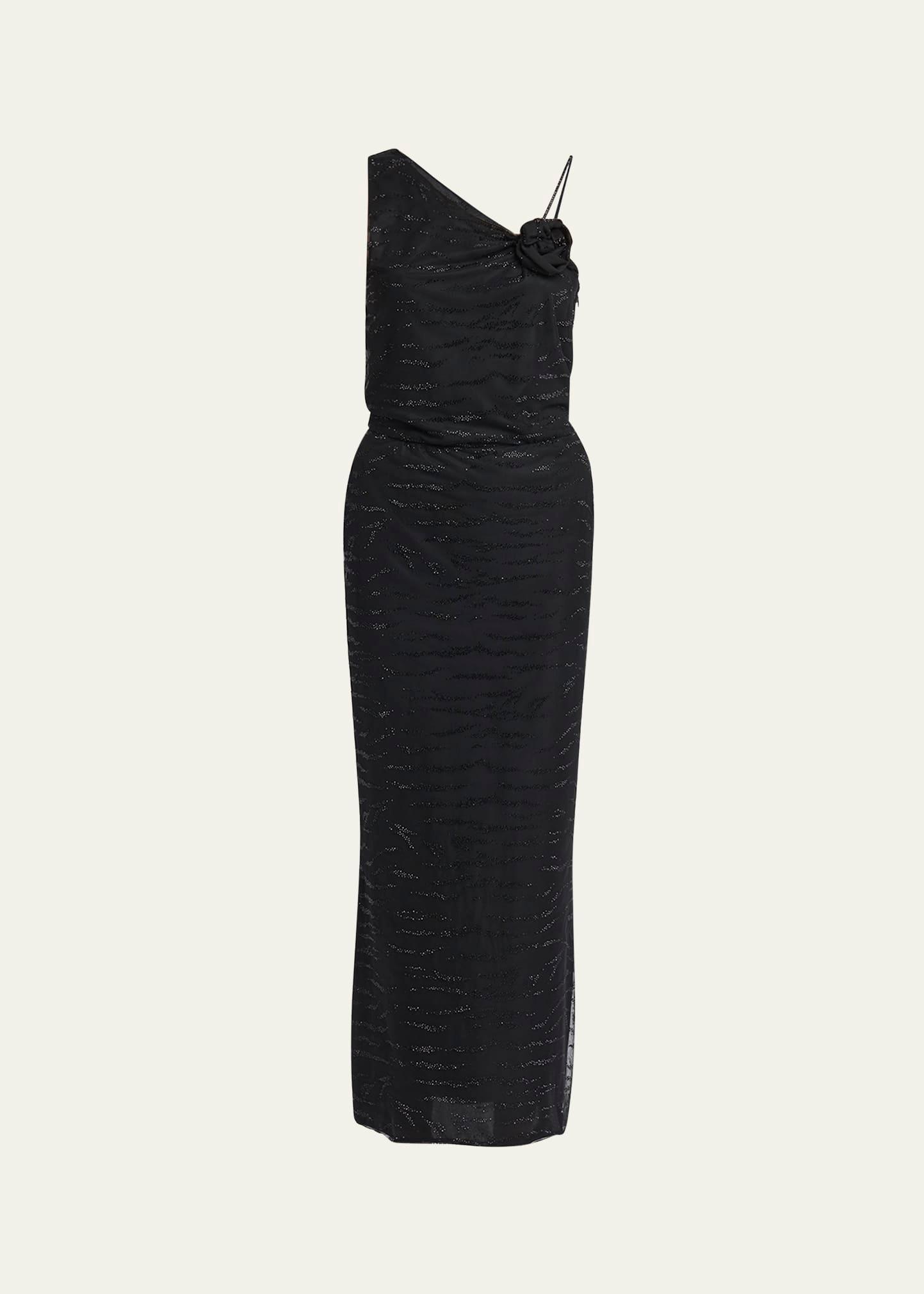 embellished rose one-shoulder gown