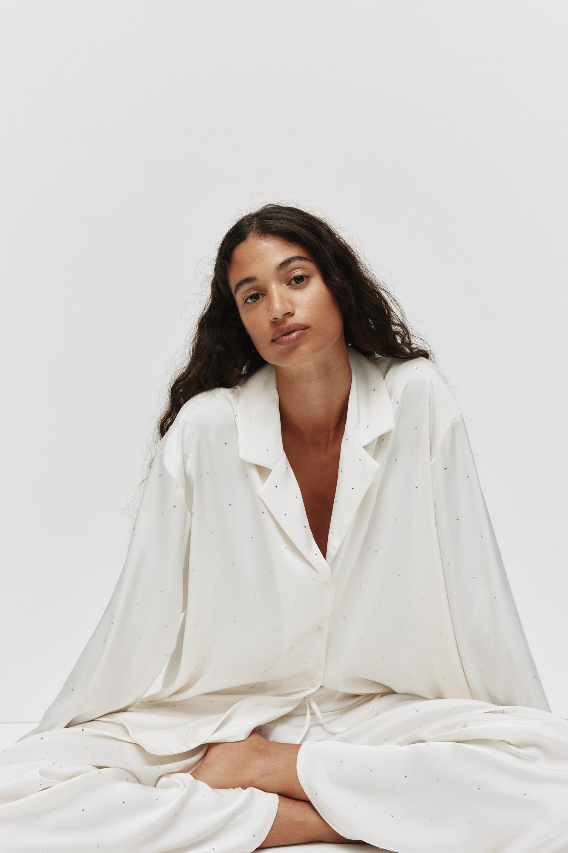 embellished satin pyjama shirt