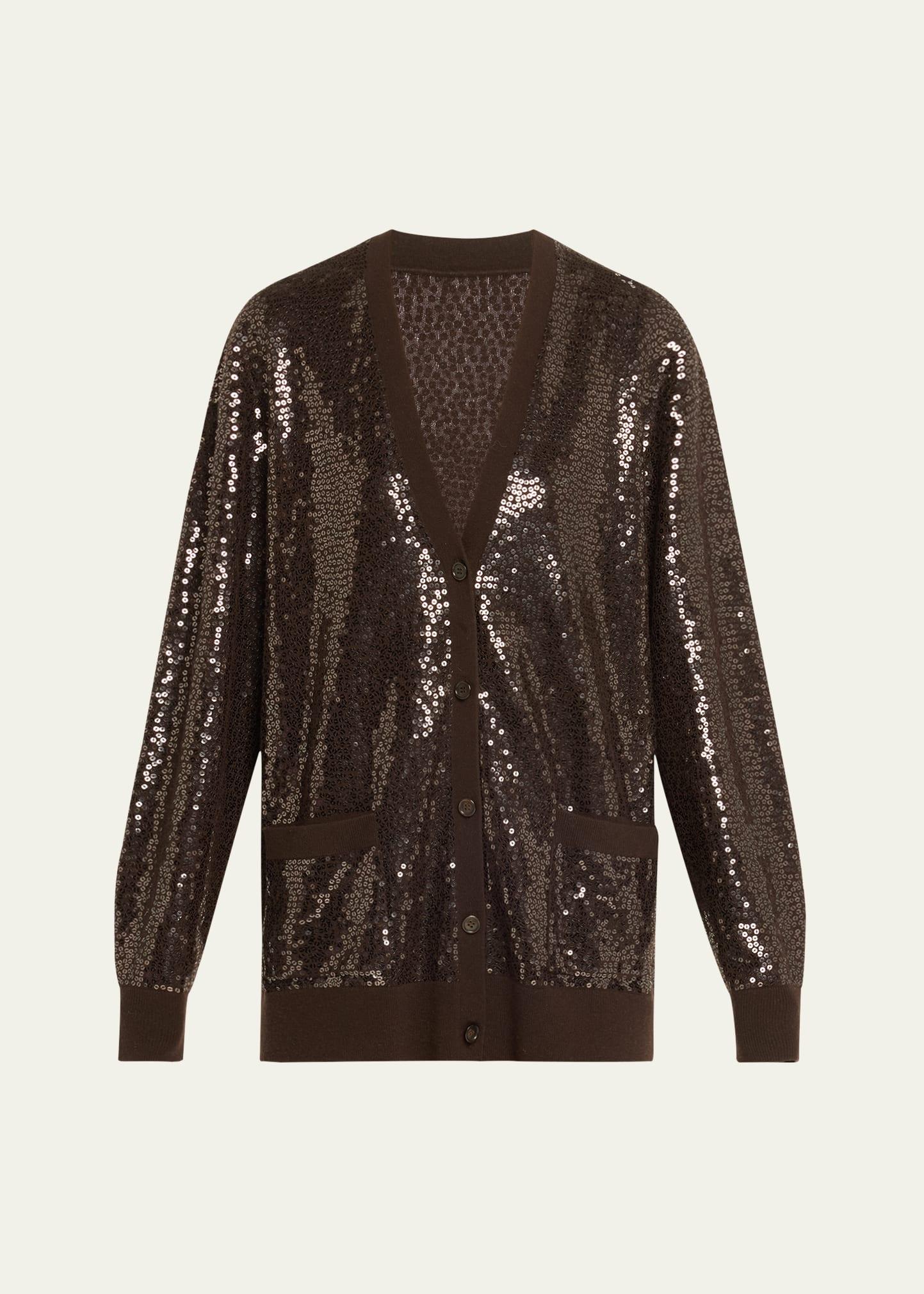 embellished sequin oversized cashmere cardigan