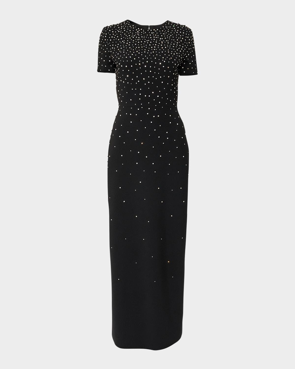 embellished short-sleeve bow-back gown