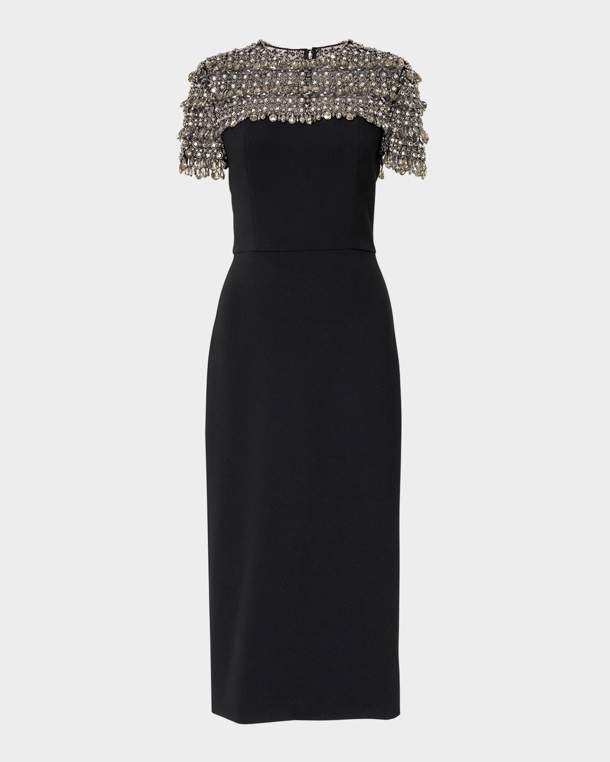 embellished short-sleeve crewneck pencil dress