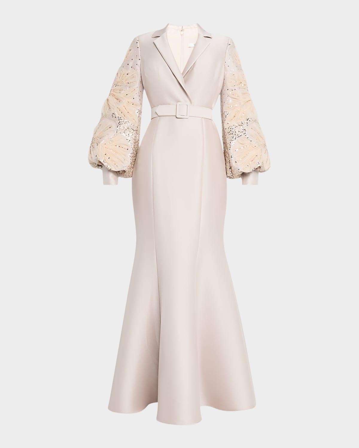 embellished-sleeve mermaid shirt gown