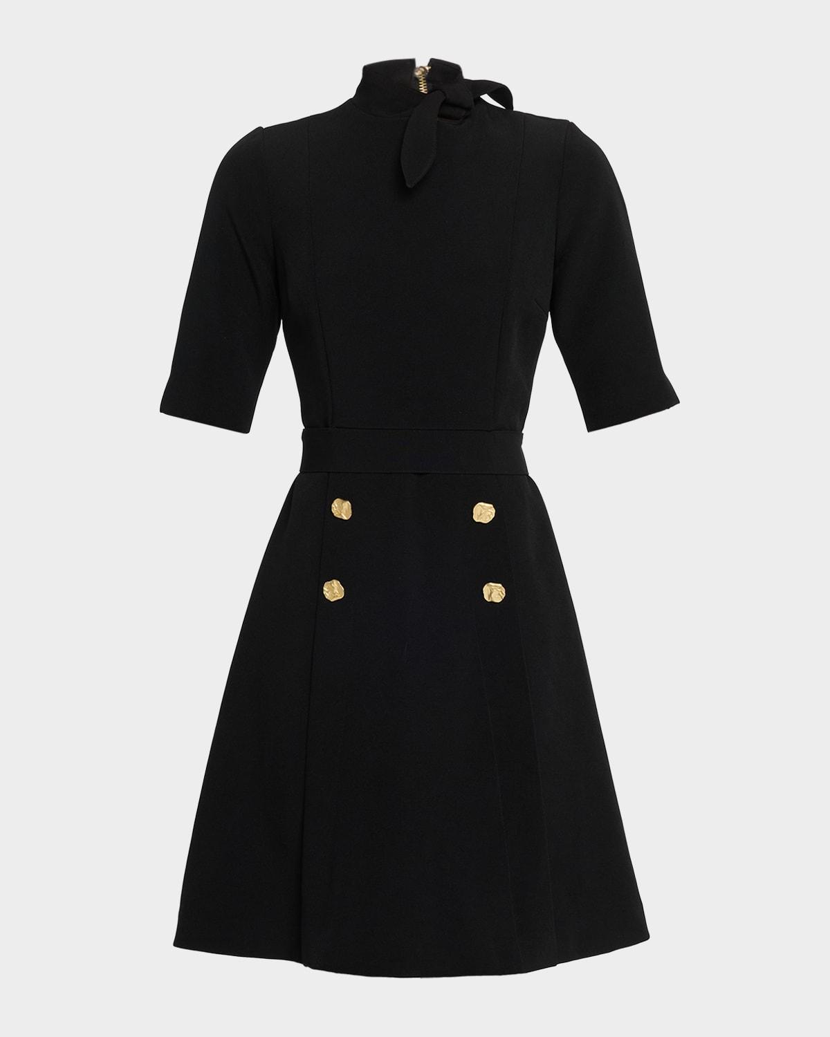 embellished tie-neck crepe dress