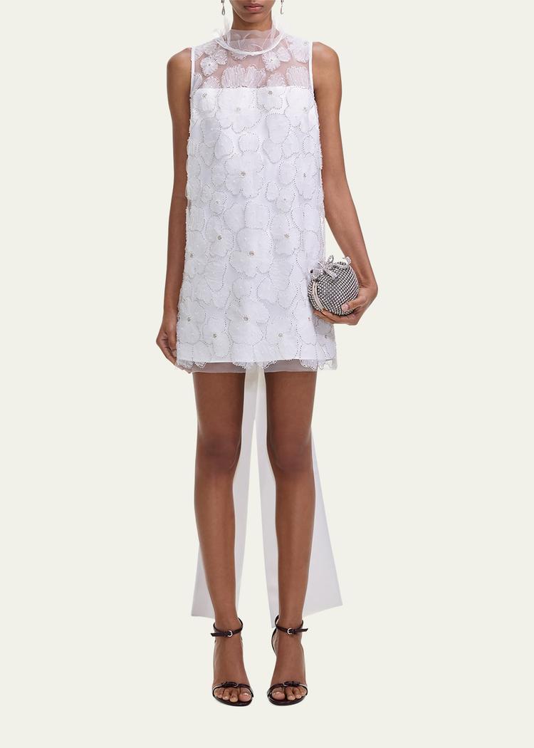 embellished tulle satin bow mini dress