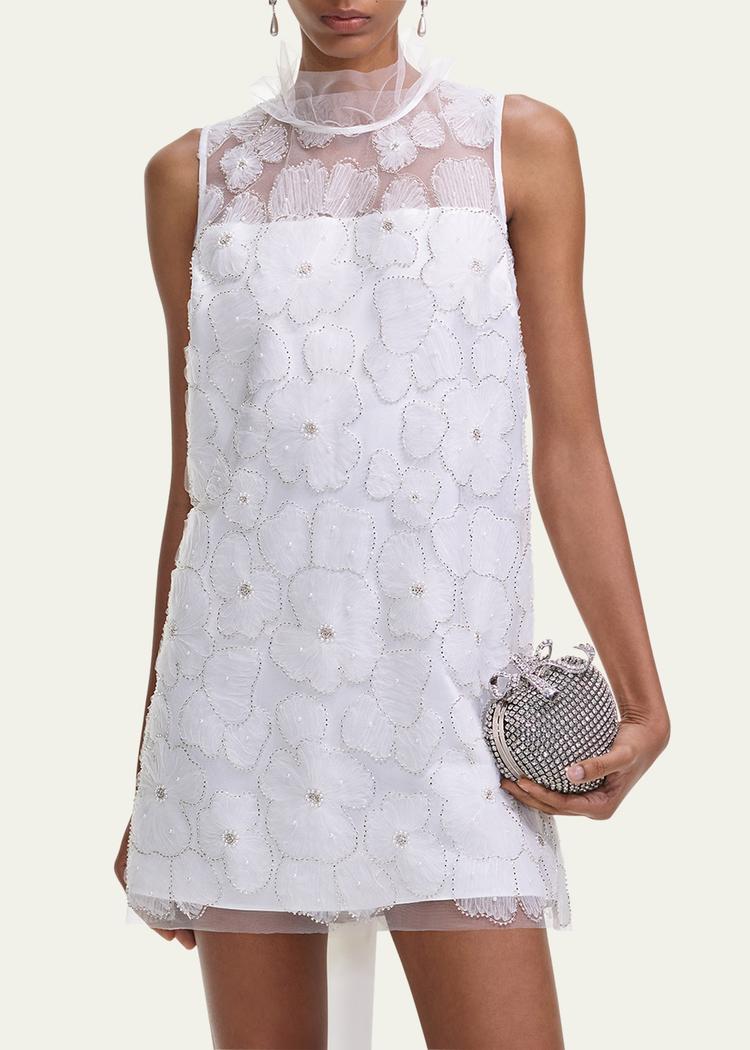 embellished tulle satin bow mini dress