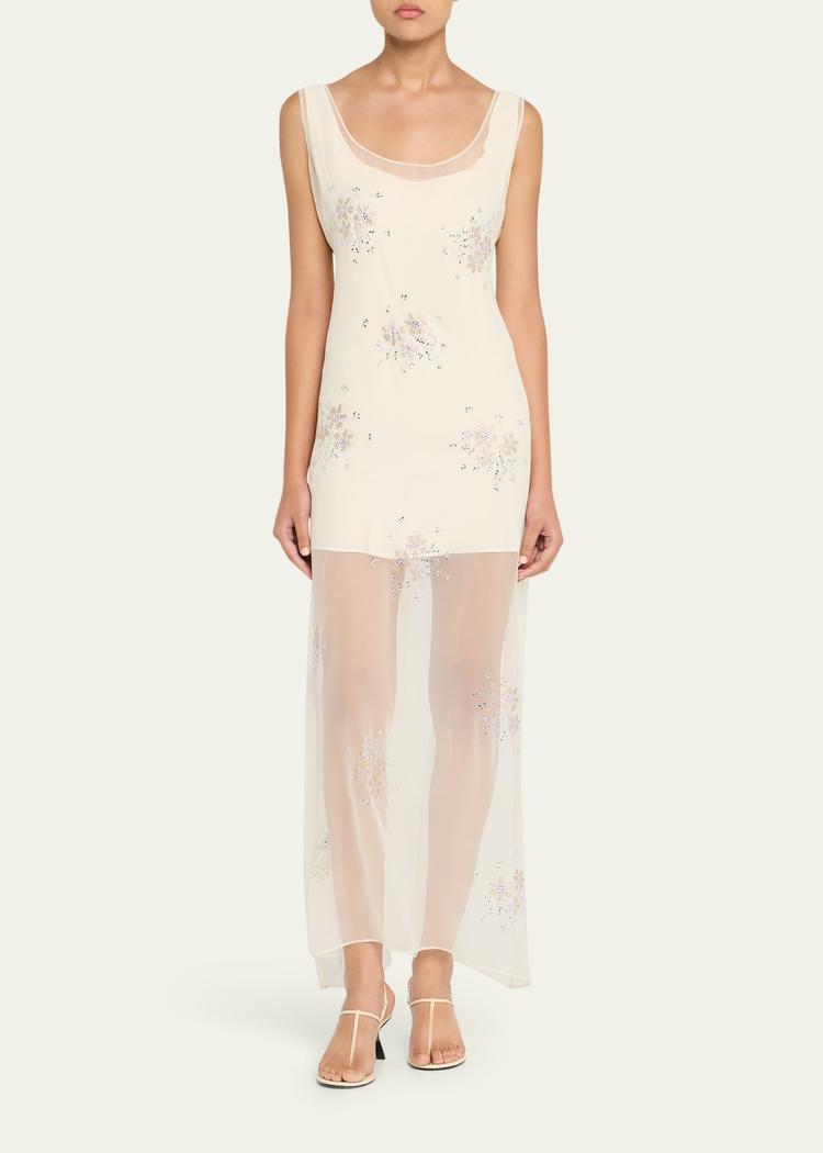 embellished tulle sleeveless maxi dress