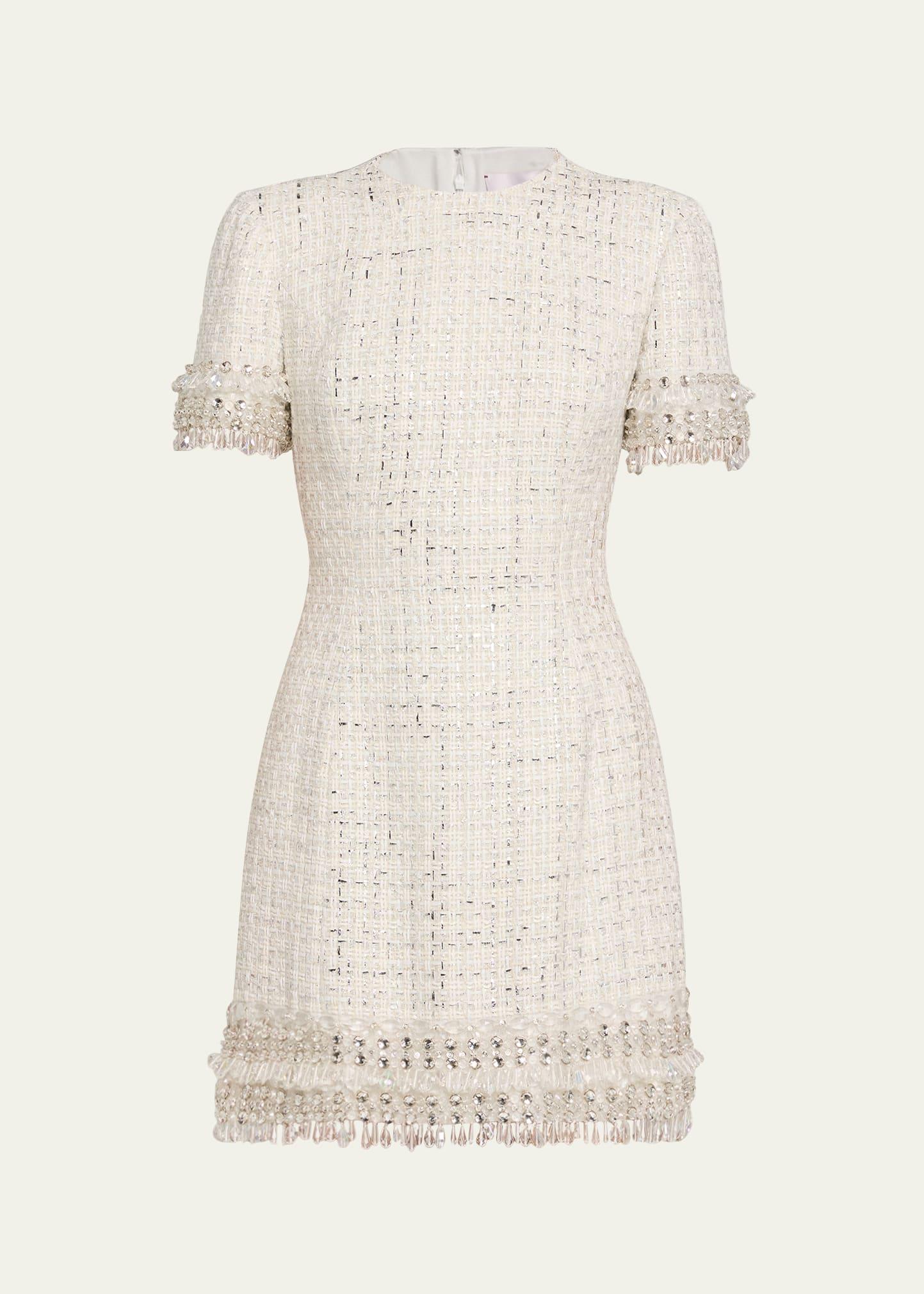 embellished tweed mock-neck mini dress