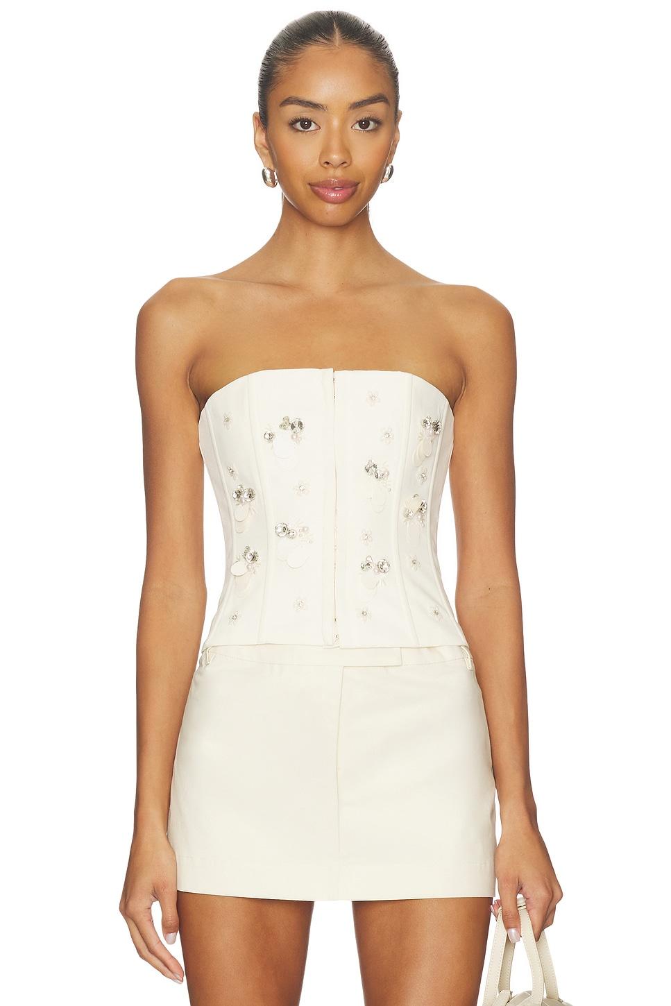 embellished twill corset top