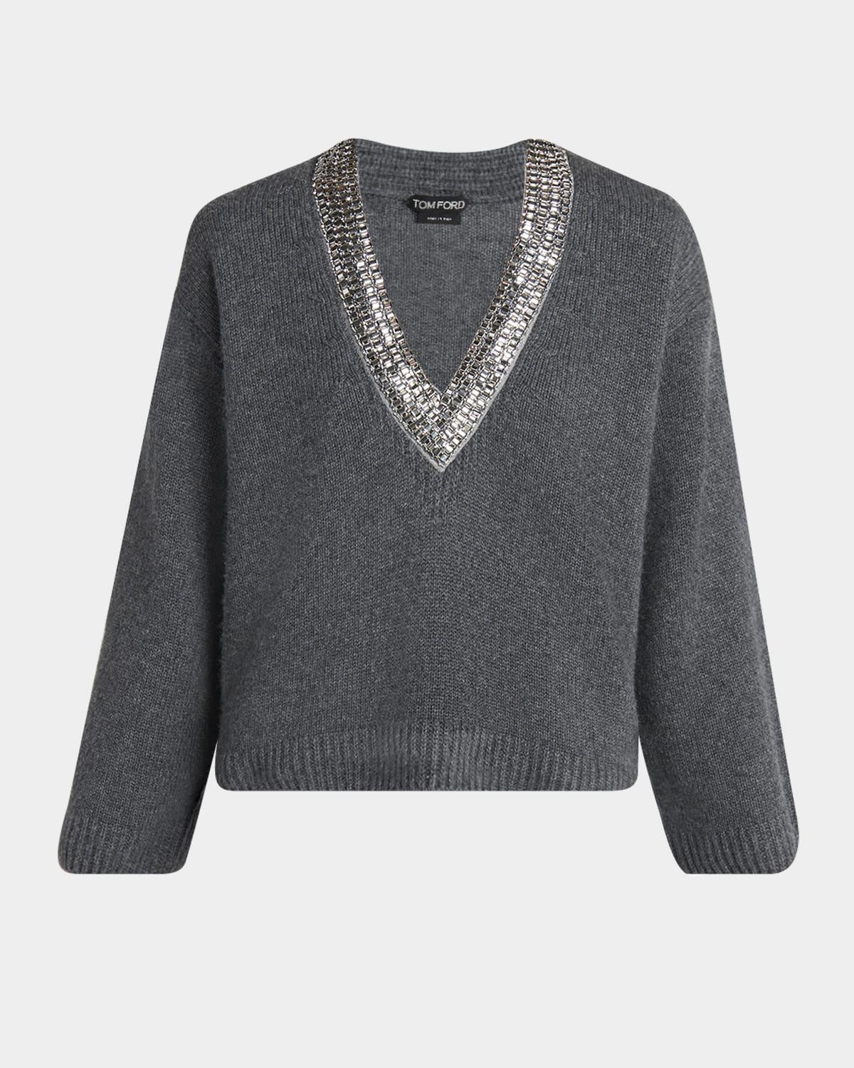 embellished v-neck cashmere sweater