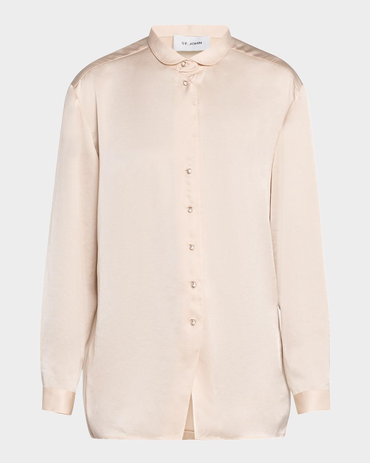 embellished washed satin button-down blouse