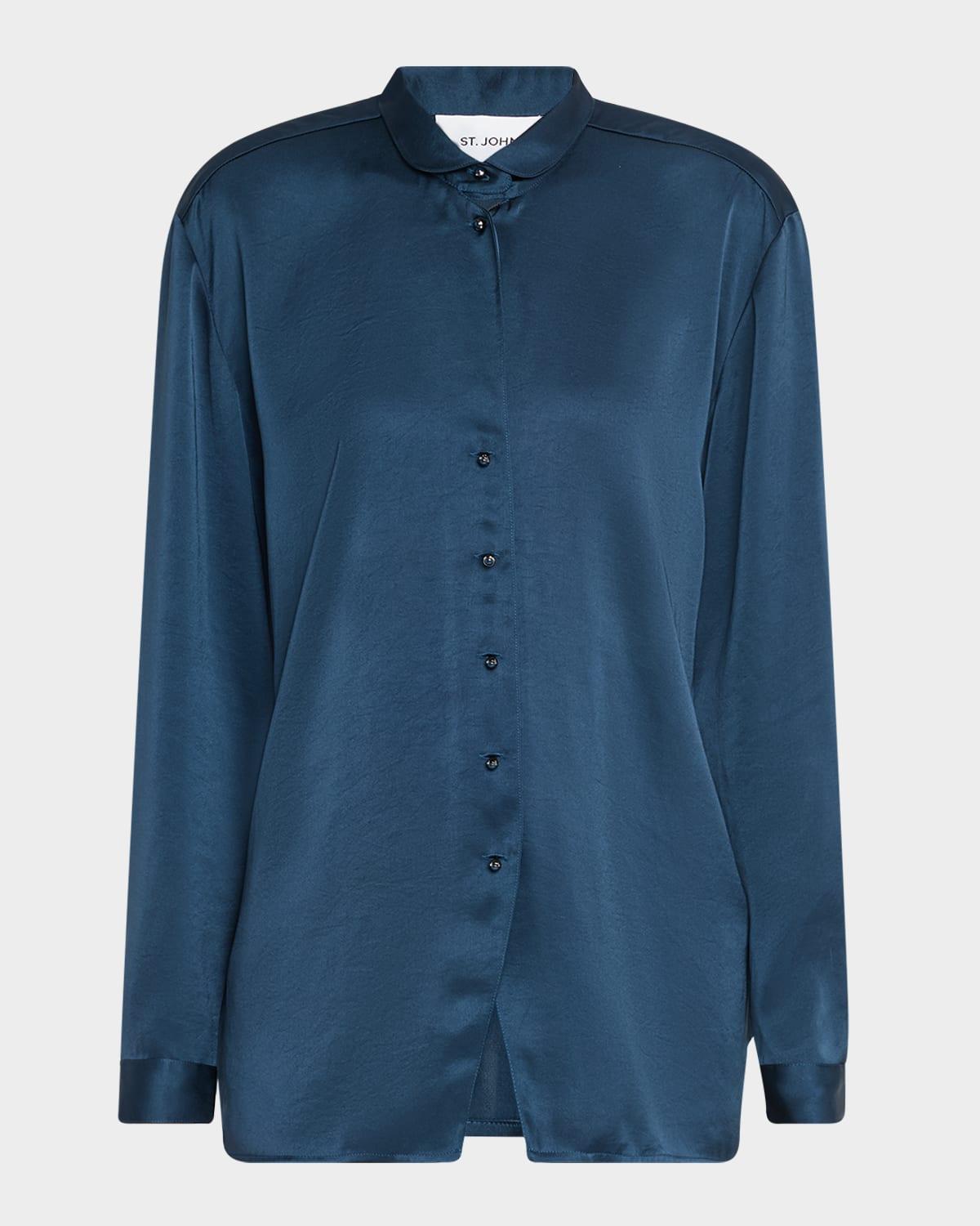 embellished washed satin button-down blouse