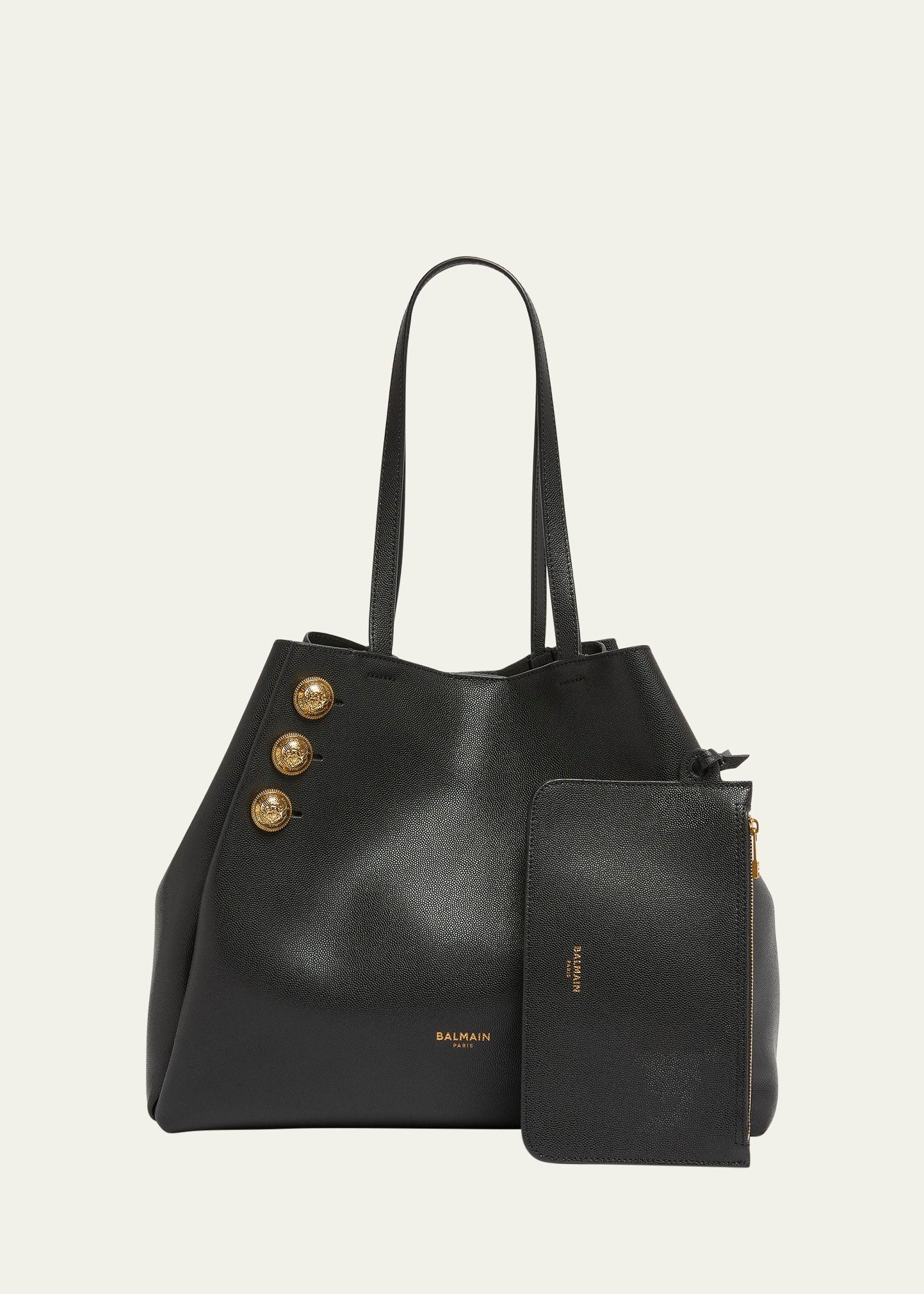 embleme shopper tote bag in grained leather