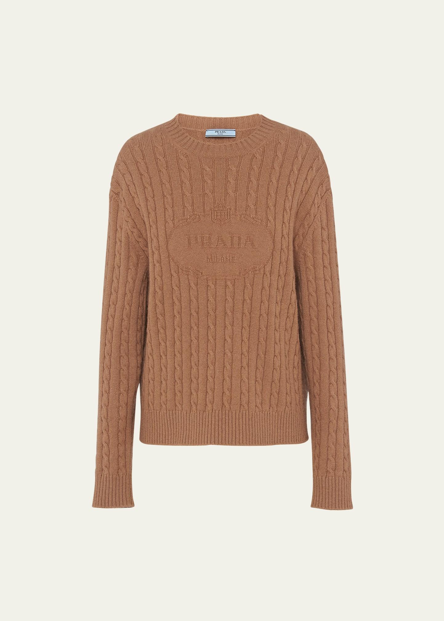 embossed logo cable cashmere sweater