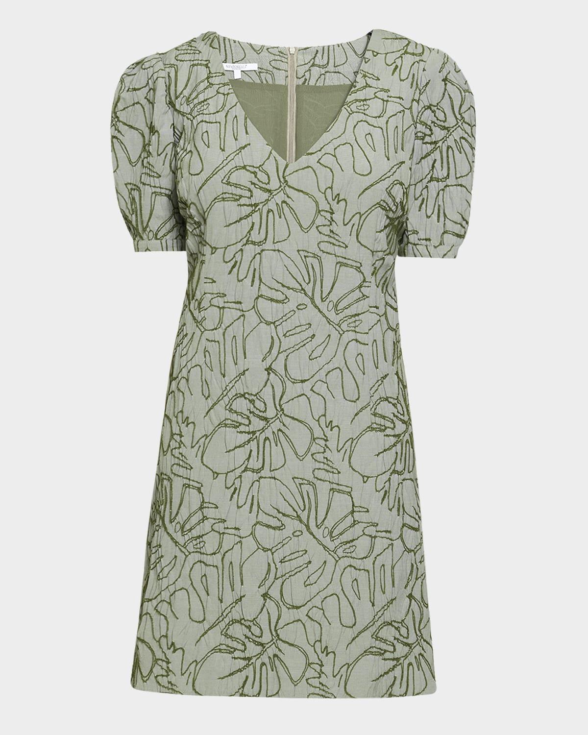 embroidered a-line cotton cloque dress