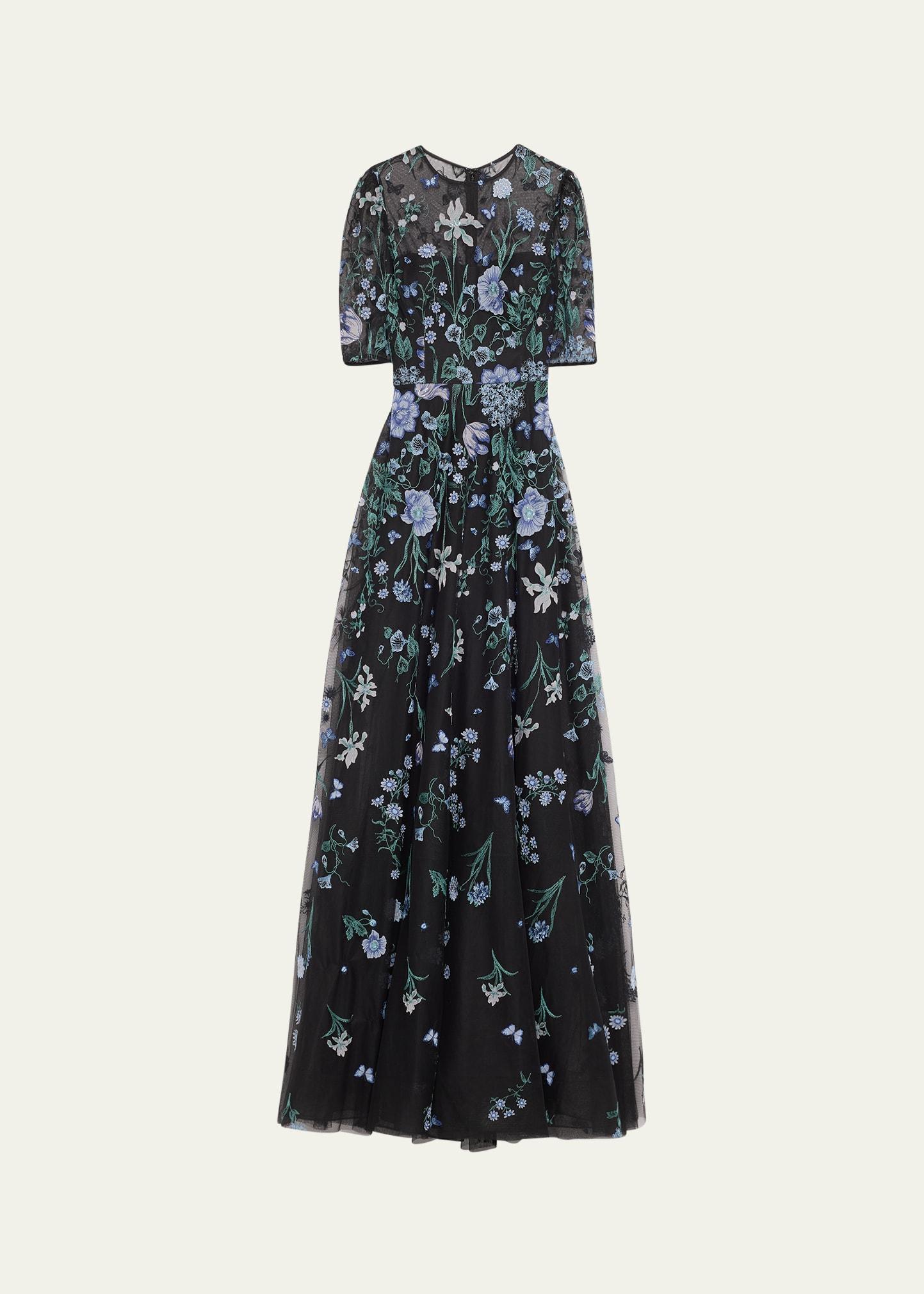 embroidered a-line tulle gown